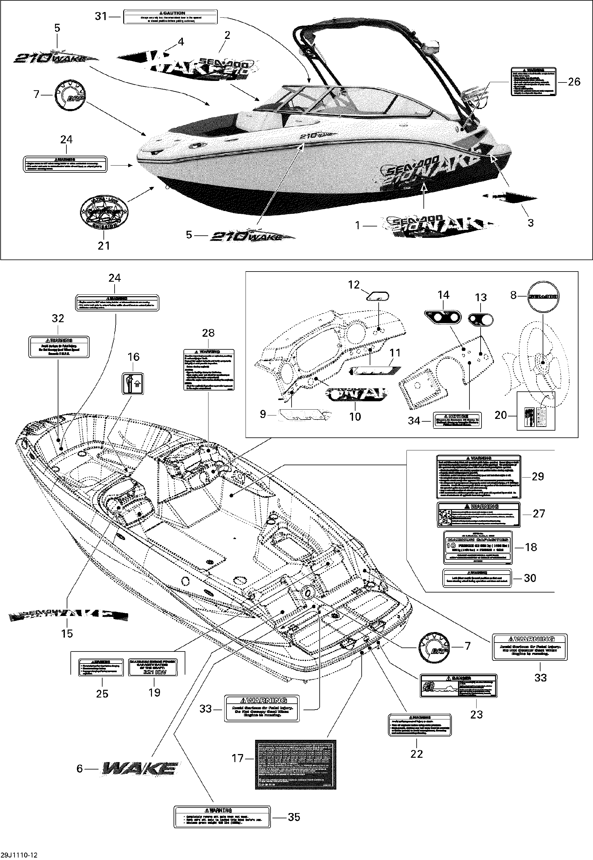 Sea-Doo HULL Graphic SEA DOO 210 W, OEM Part # 219903217