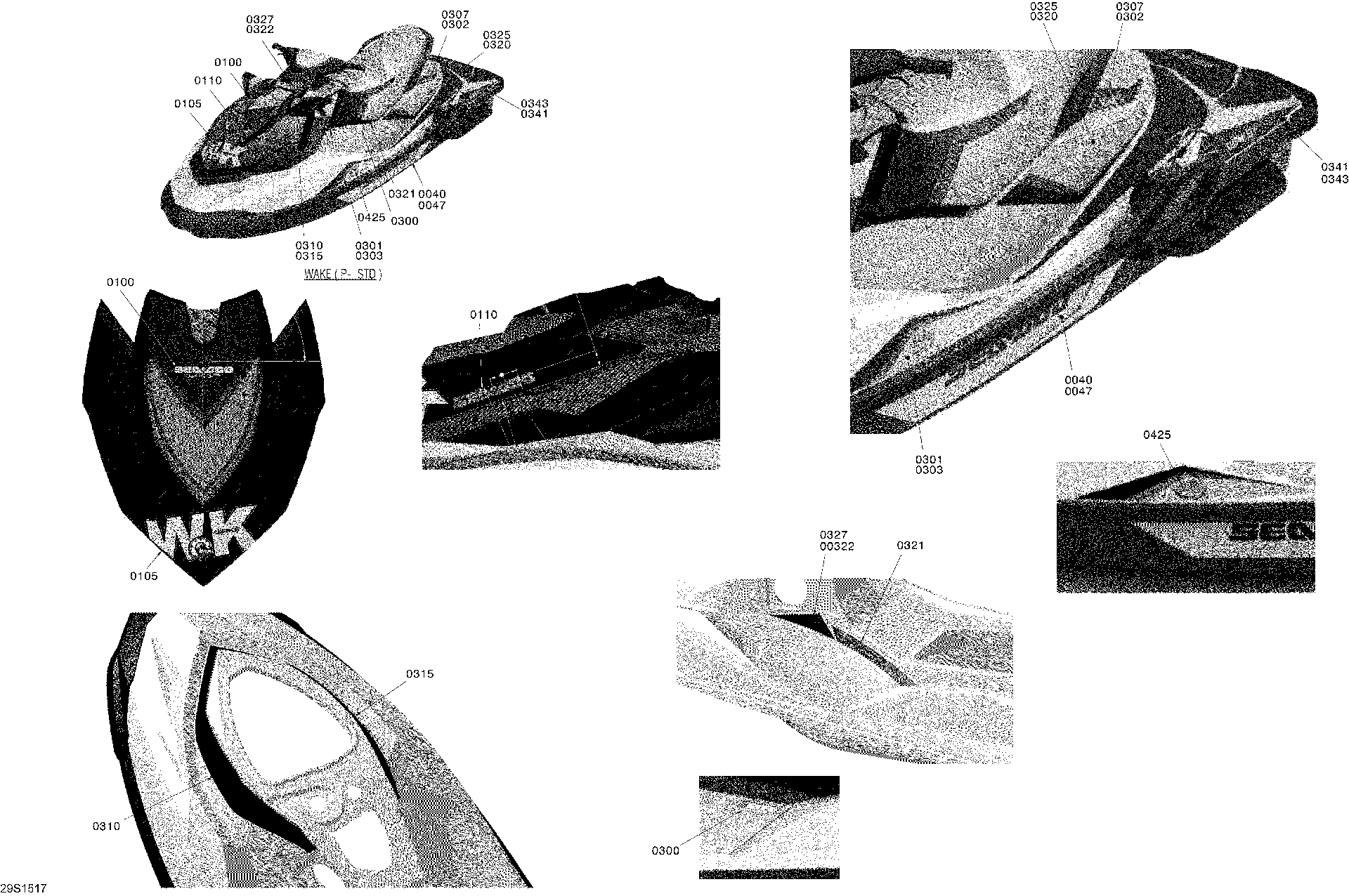 Fits 2014-2015 Sea-Doo WAKE 155 RH Midle Lateral Decal, OEM Part # 219904335 - schematic diagram