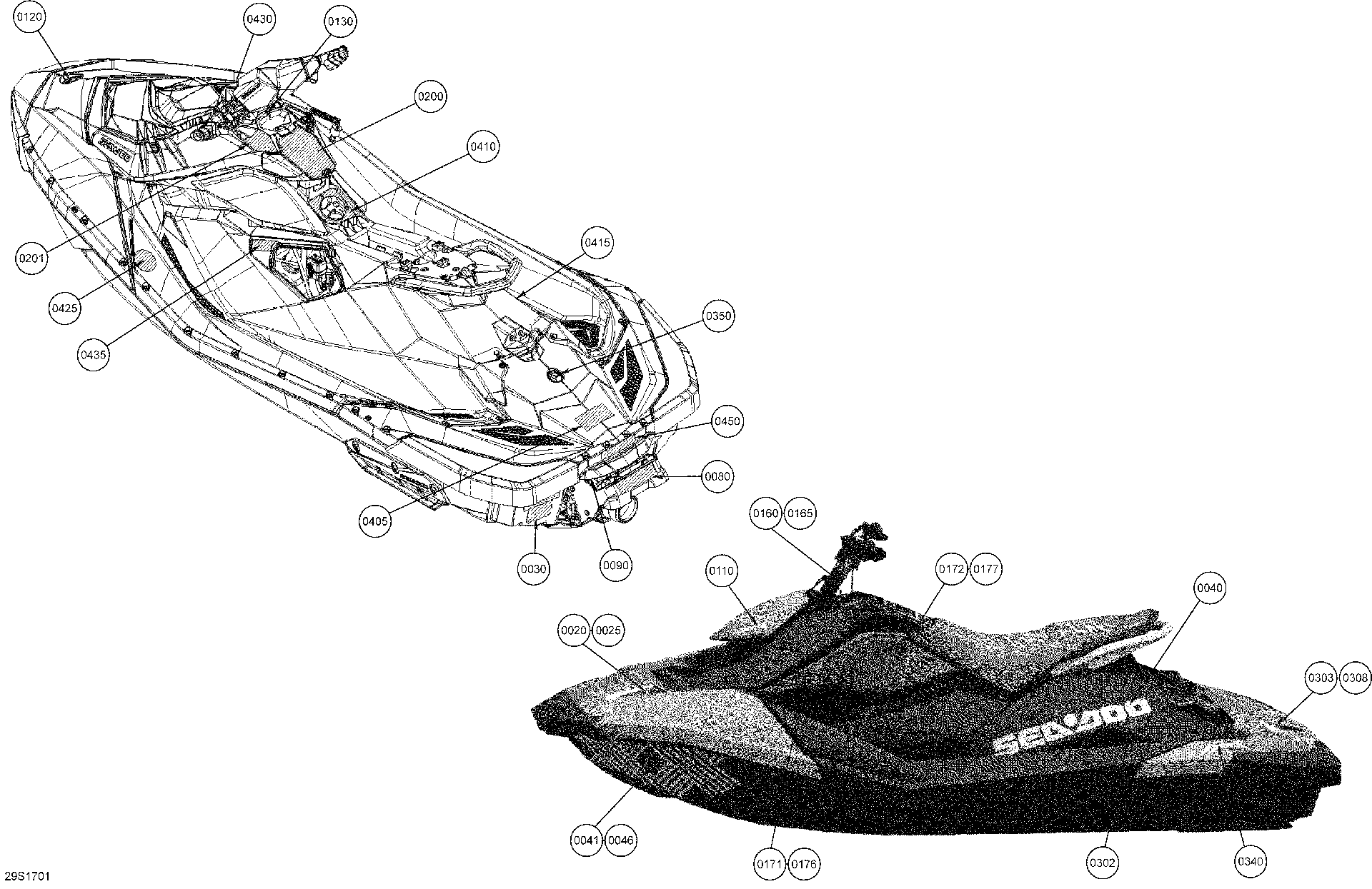 Fits 2014-2017 Sea-Doo SPARK / SPARK ACE 900 (2up) Decal Spark, Yellow, OEM Part # 219904410 - schematic diagram