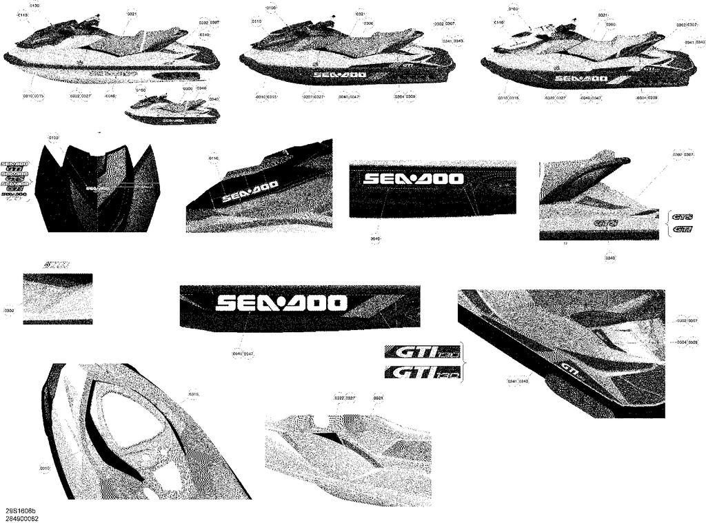 Fits 2015-2016 Sea-Doo GTI-GTR-GTS / GTI SE 130 Sea-doo HULL Decal, OEM Part # 219904464 - schematic diagram