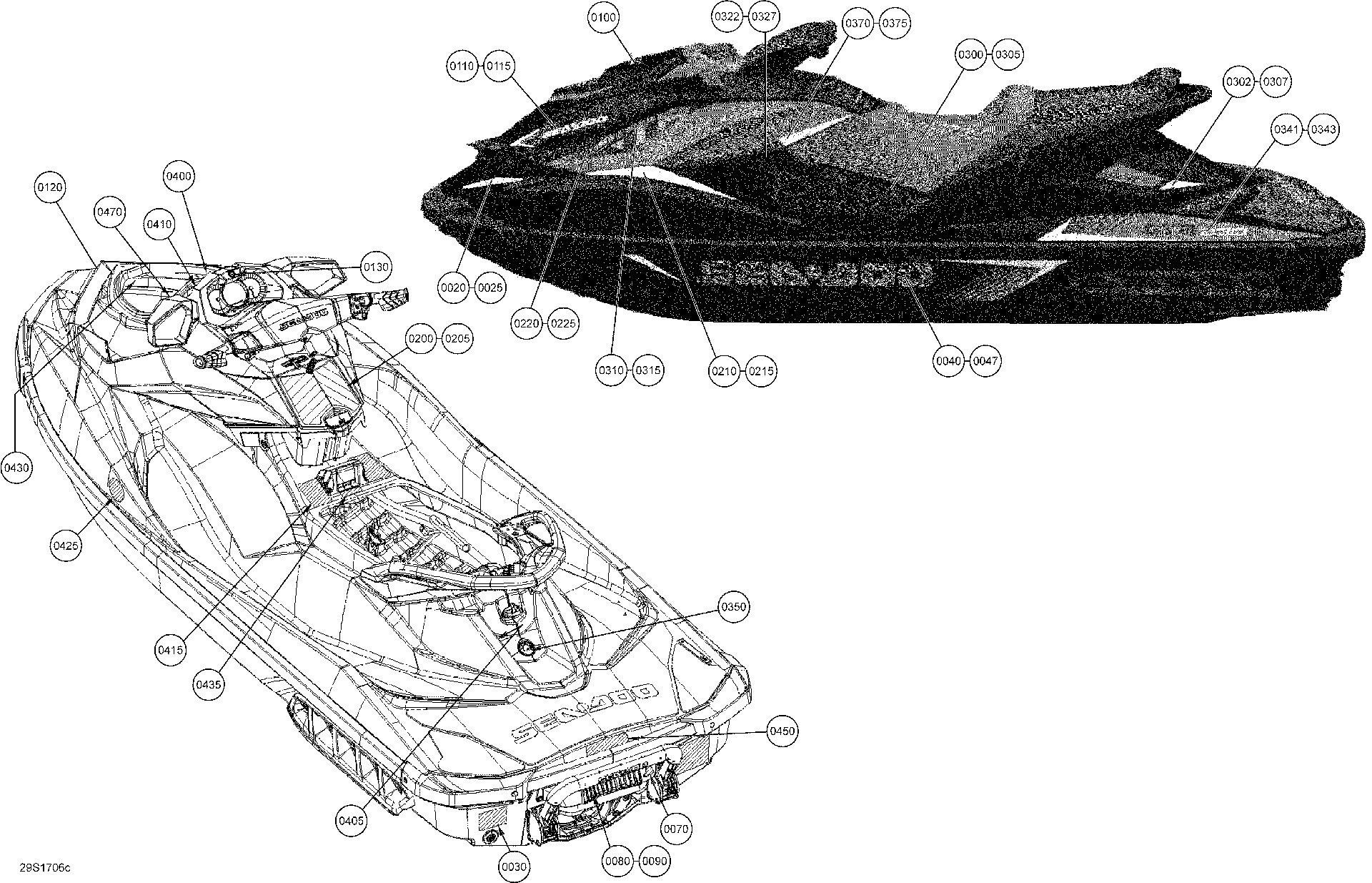 Fits 2017 Sea-Doo GTI-GTR-GTS Decal SIDE Front LEFT, OEM Part # 219904937 - schematic diagram