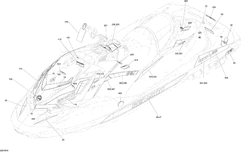 Fits 2018 Sea-Doo 1- RXP 300 IBR LEFT Decal, OEM Part # 219905073 - schematic diagram