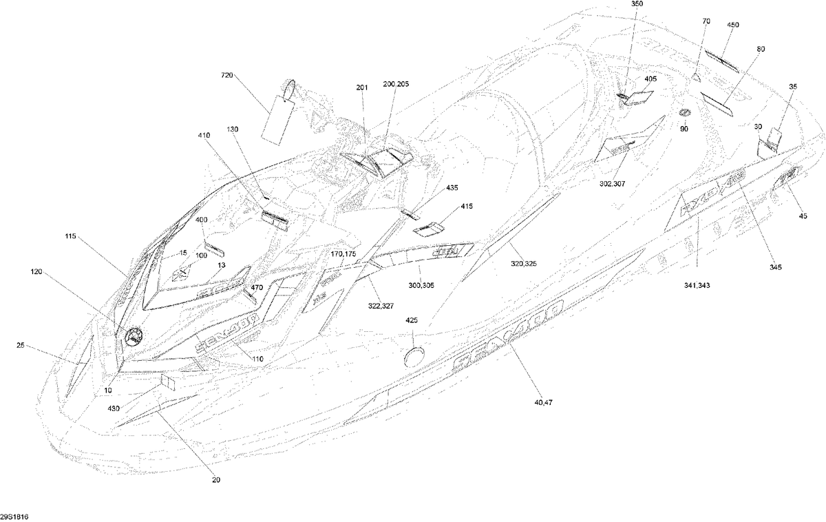 Fits 2018 Sea-Doo 1- RXP 300 IBR LEFT Decal, OEM Part # 219905073 - schematic diagram