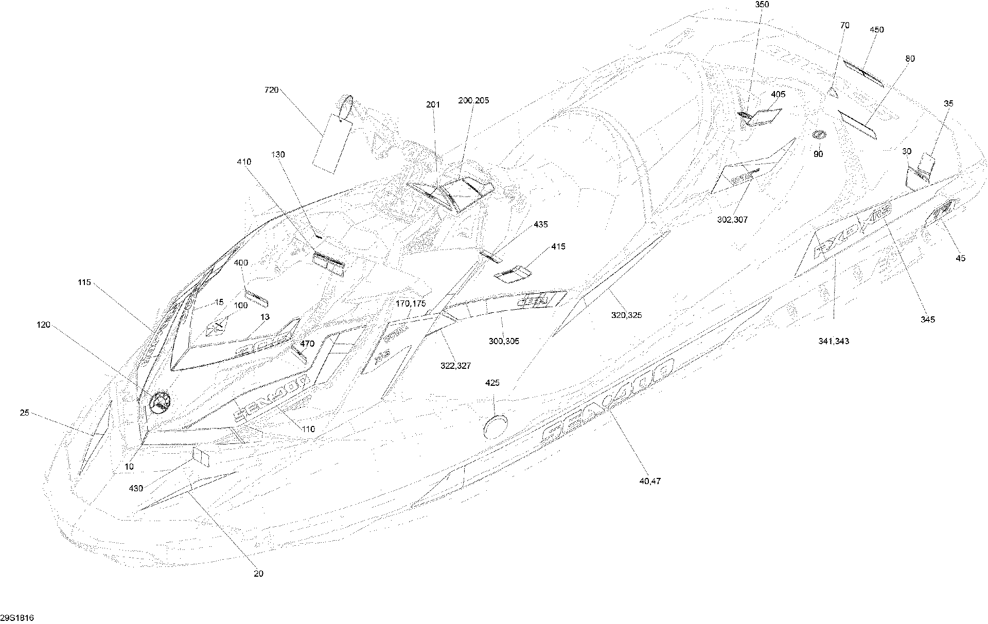 Fits 2018 Sea-Doo 1- RXP 300 IBR LEFT Decal, OEM Part # 219905073 - schematic diagram