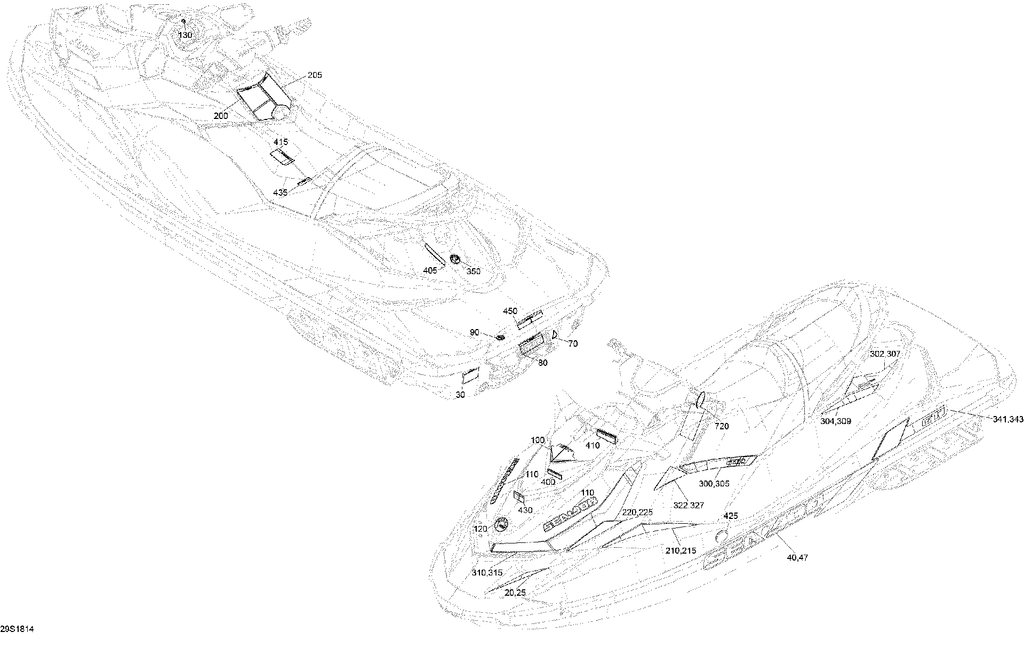 Fits 2018 Sea-Doo 1- GTI 90 Sea-doo HULL Decal LEFT, OEM Part # 219905112 - schematic diagram