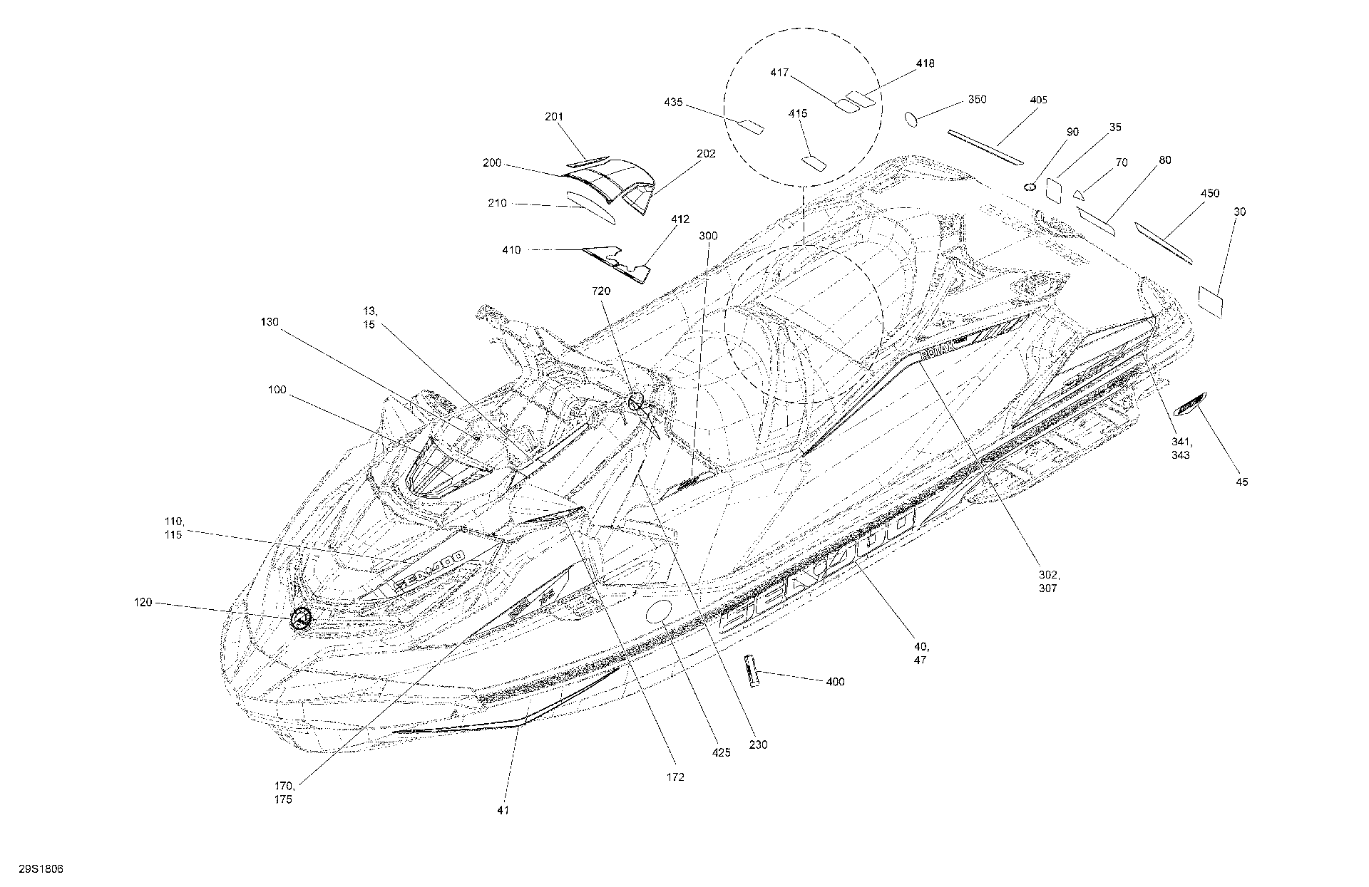 Fits 2018 Sea-Doo 2- RXT 300 Decal, Mirror, OEM Part # 219905186 - schematic diagram