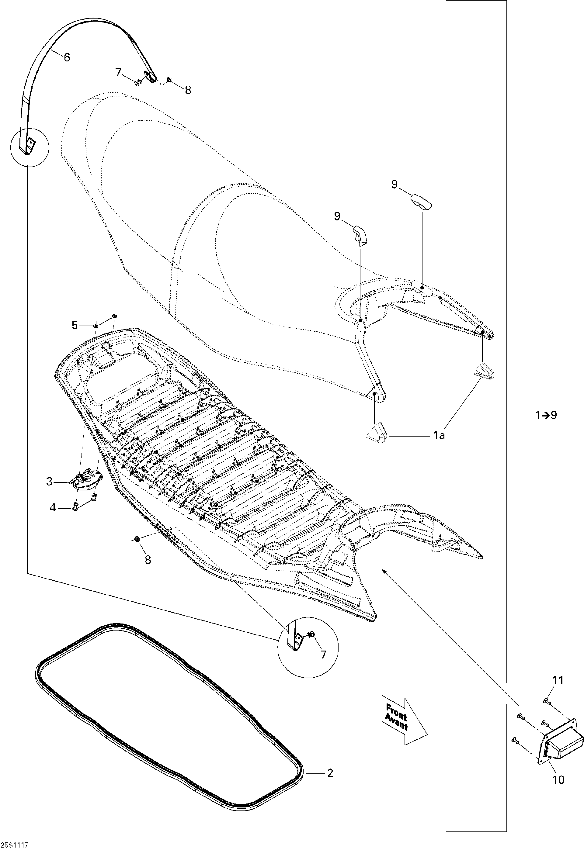Fits 2007-2011 Sea-Doo GTS Pro 130 / GTI 130 and Rental SEAT Receptacle, OEM Part # 269001389 - schematic diagram