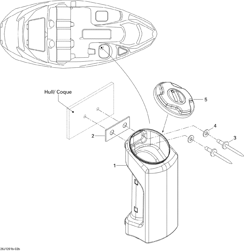 Fits 1999-2012 Sea-Doo 150 Speedster 155 / 150 Speedster 260 Extinguisher Housing, OEM Part # 269500606 - schematic diagram