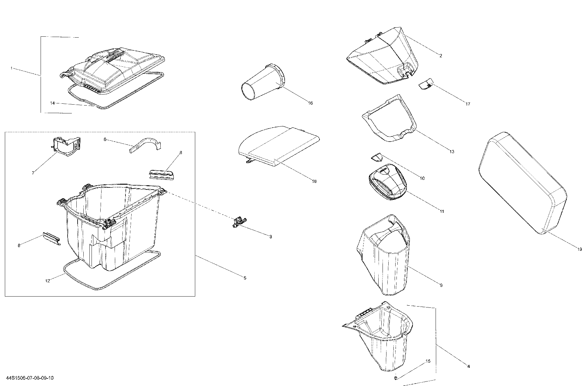 Schematic diagram for Fits 2007-2015 Sea-Doo GTX 155 / GTX LTD 215 Extinguisher Support, OEM Part # 269501501