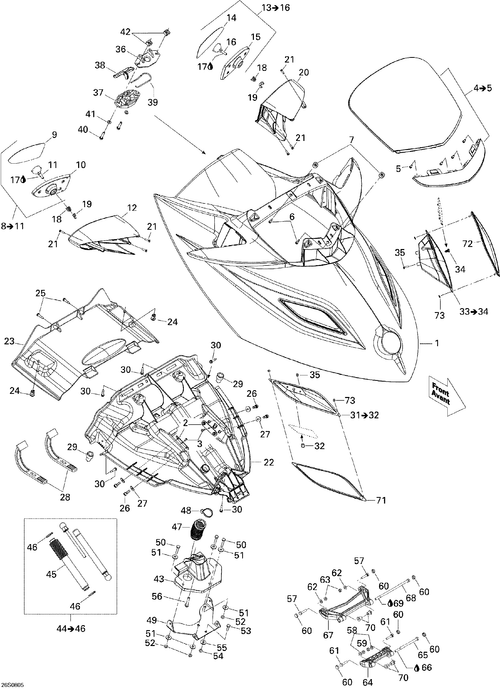 Sea-Doo RH Mirror Housing, OEM Part # 269501535