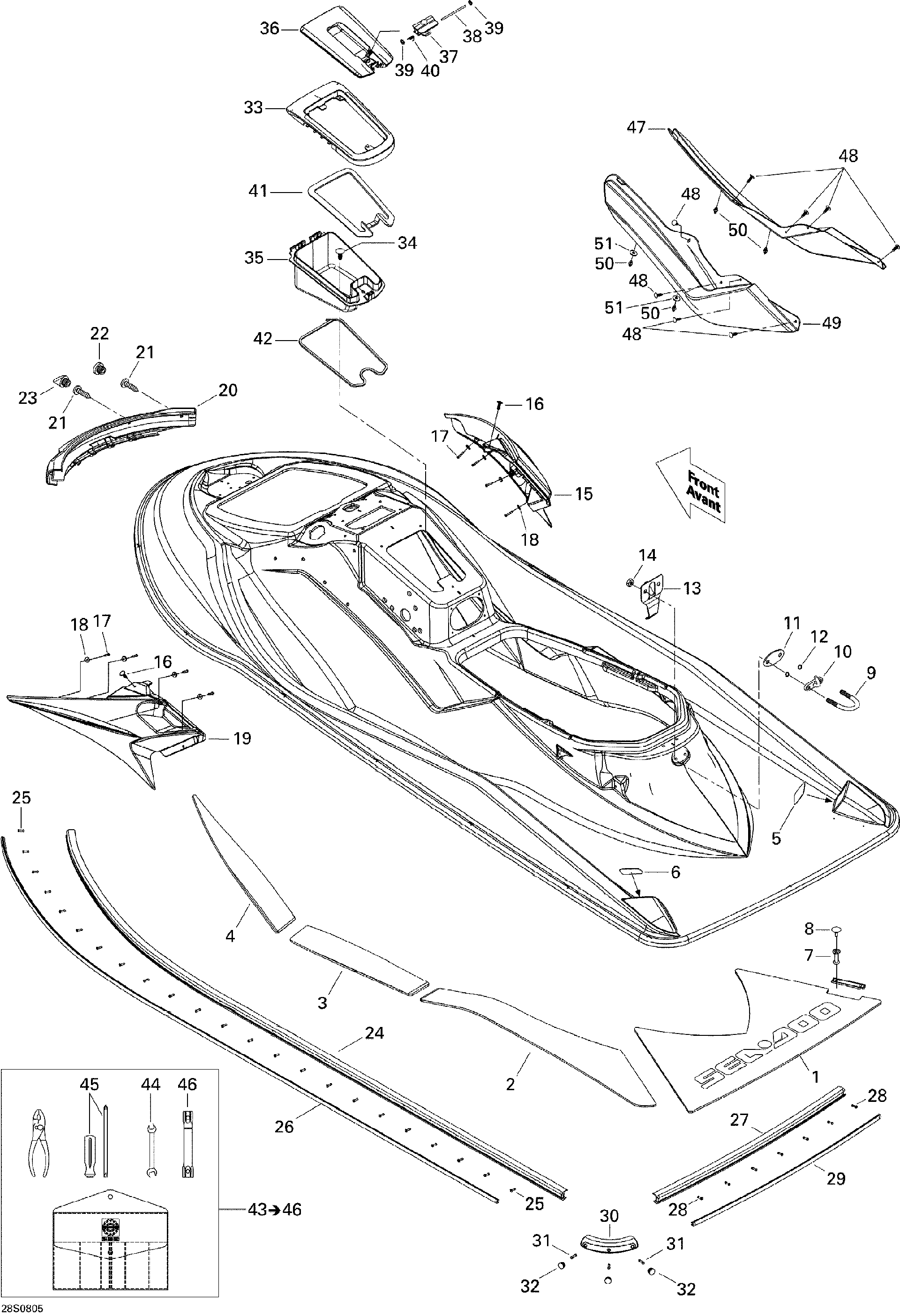 Sea-Doo RH Front Moulding, OEM Part # 269501570