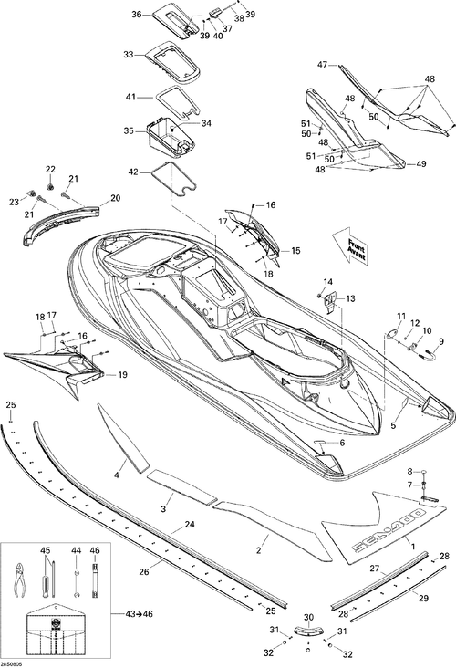 Sea-Doo RH Front Moulding, OEM Part # 269501570