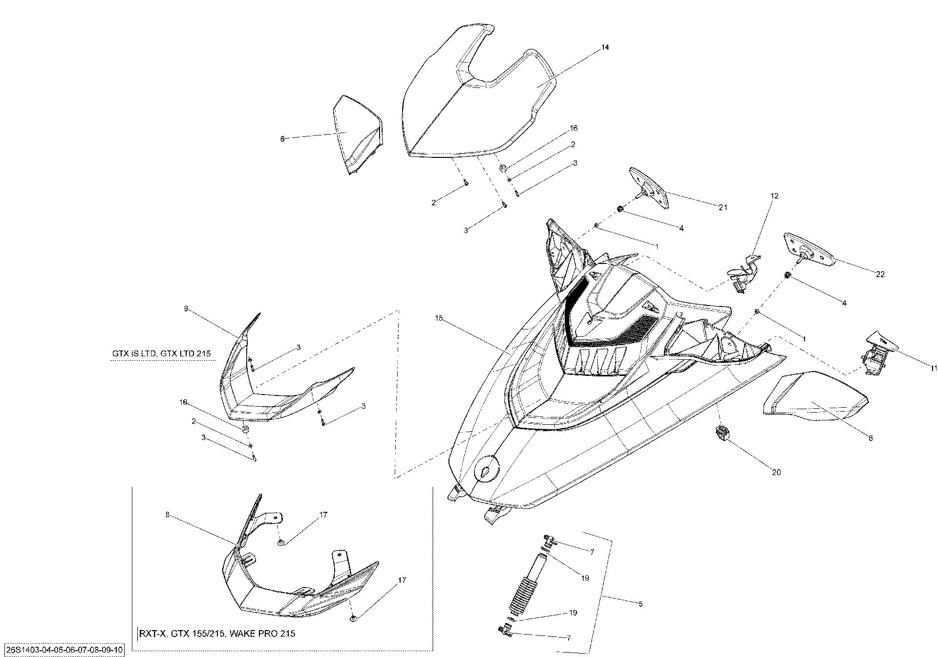 Fits 2014 Sea-Doo GTX S 155 HOOD B-367 ASSY, OEM Part # 269502000 - schematic diagram