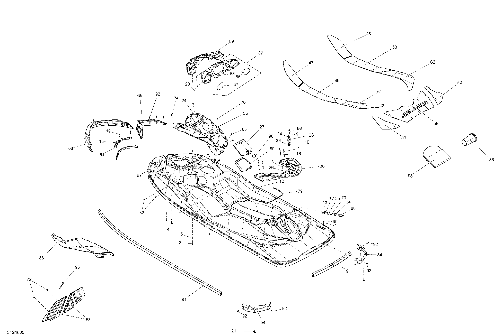 Fits 2016 Sea-Doo GTI-GTR-GTS LH Cosmetic Panel, Maldive, OEM Part # 269502188 - schematic diagram