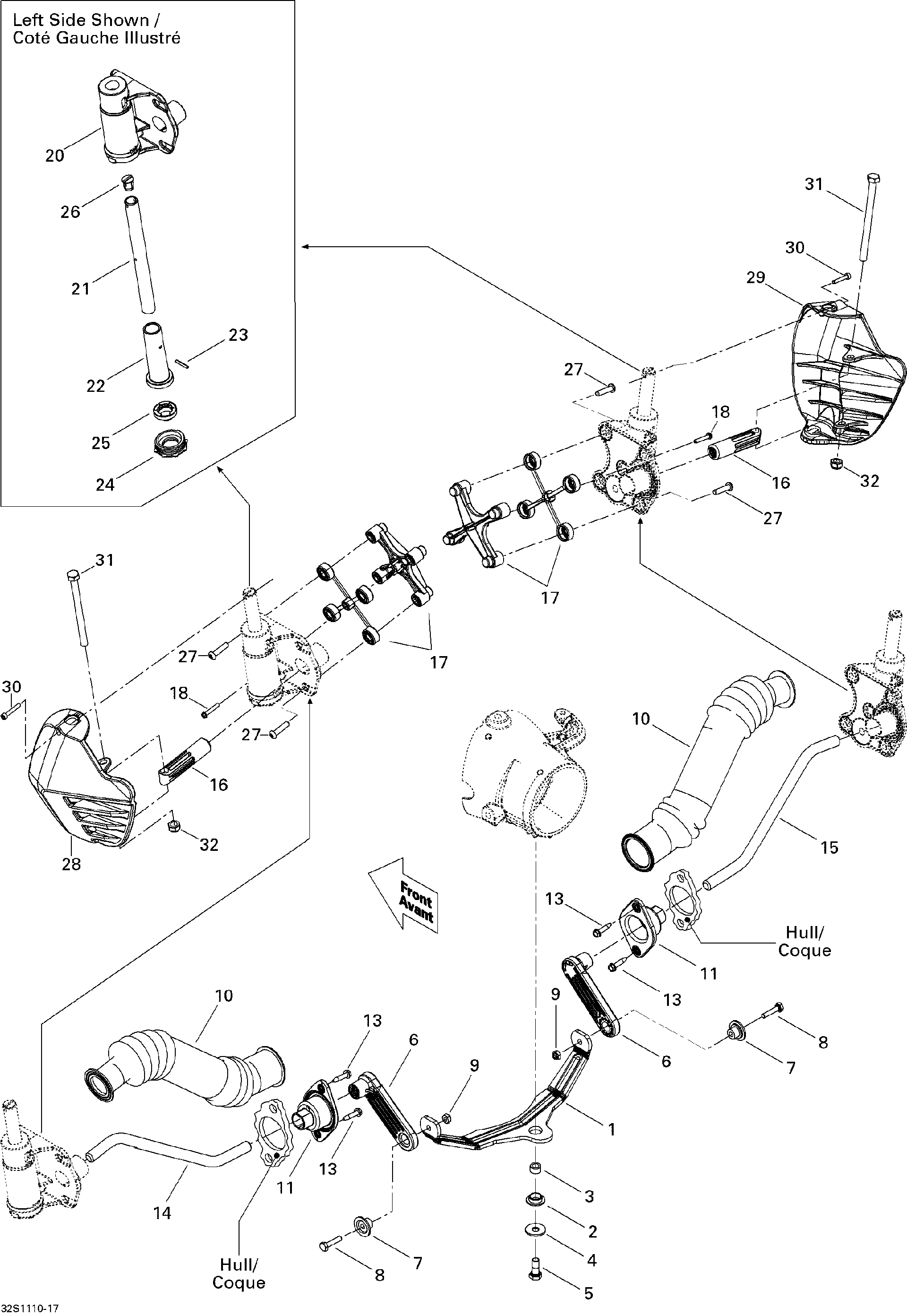 Fits 2007-2011 Sea-Doo GTS Pro 130 / GTI 130 and Rental RH Steering ROD, OEM Part # 277001404 - schematic diagram