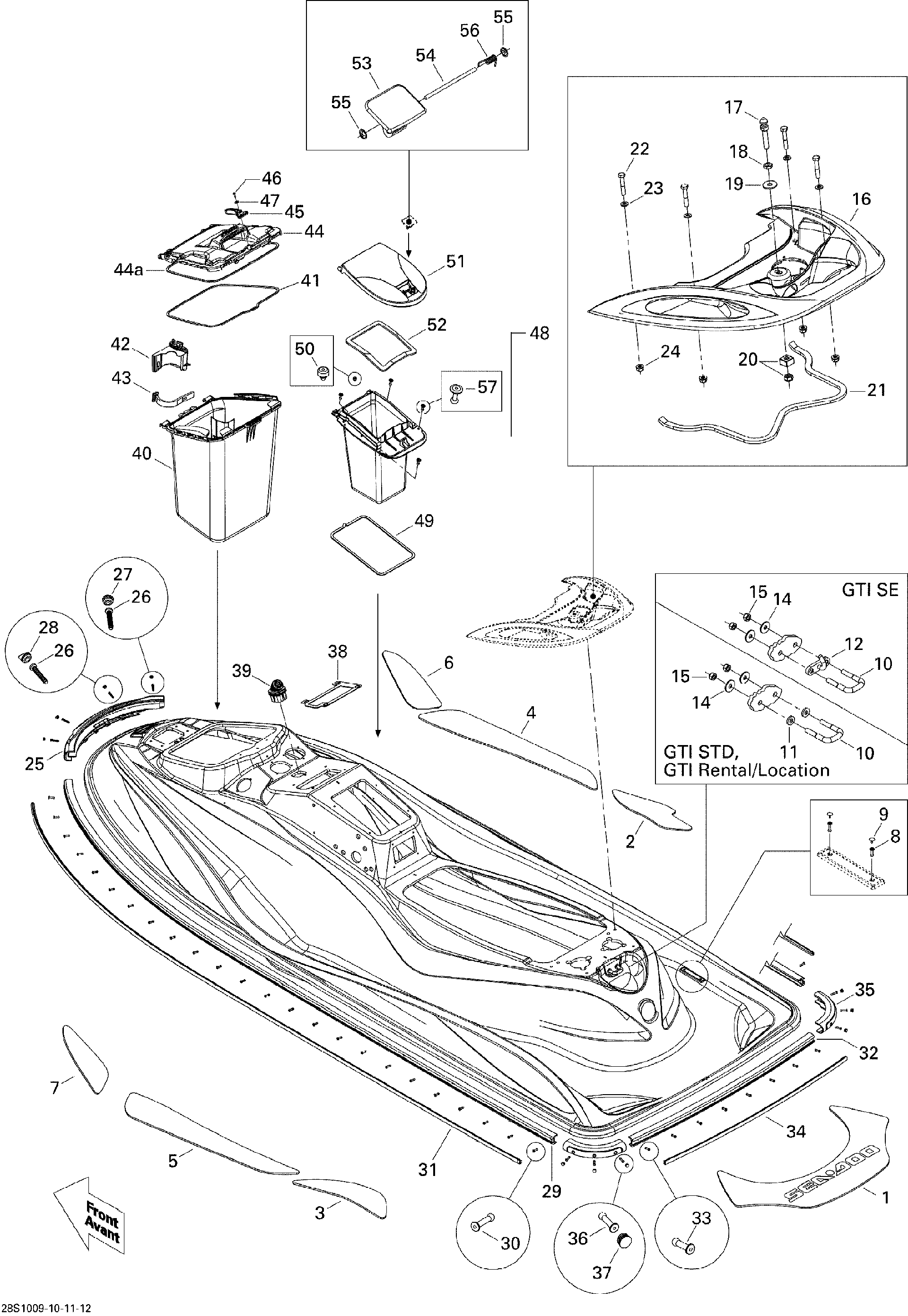 Fits 2008-2010 Sea-Doo GTI SE 130 / GTI SE 155 ANTI SLIP MAT CTRL L, OEM Part # 291002484 - schematic diagram