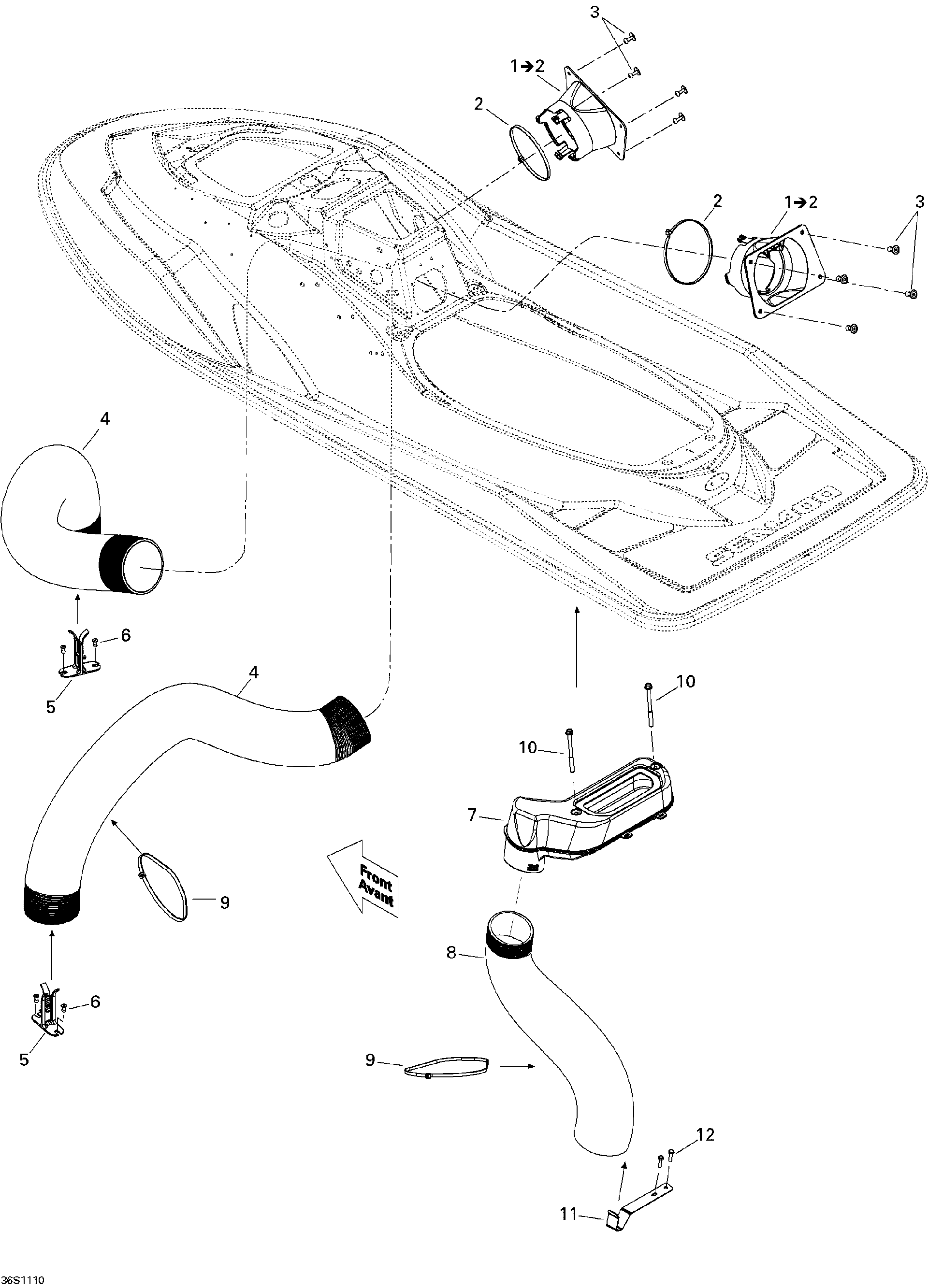Fits 2008-2011 Sea-Doo RXP-X 255 & RS / RXP-X 255 and 255 RS Front AIR Collector ASM, OEM Part # 291002547 - schematic diagram