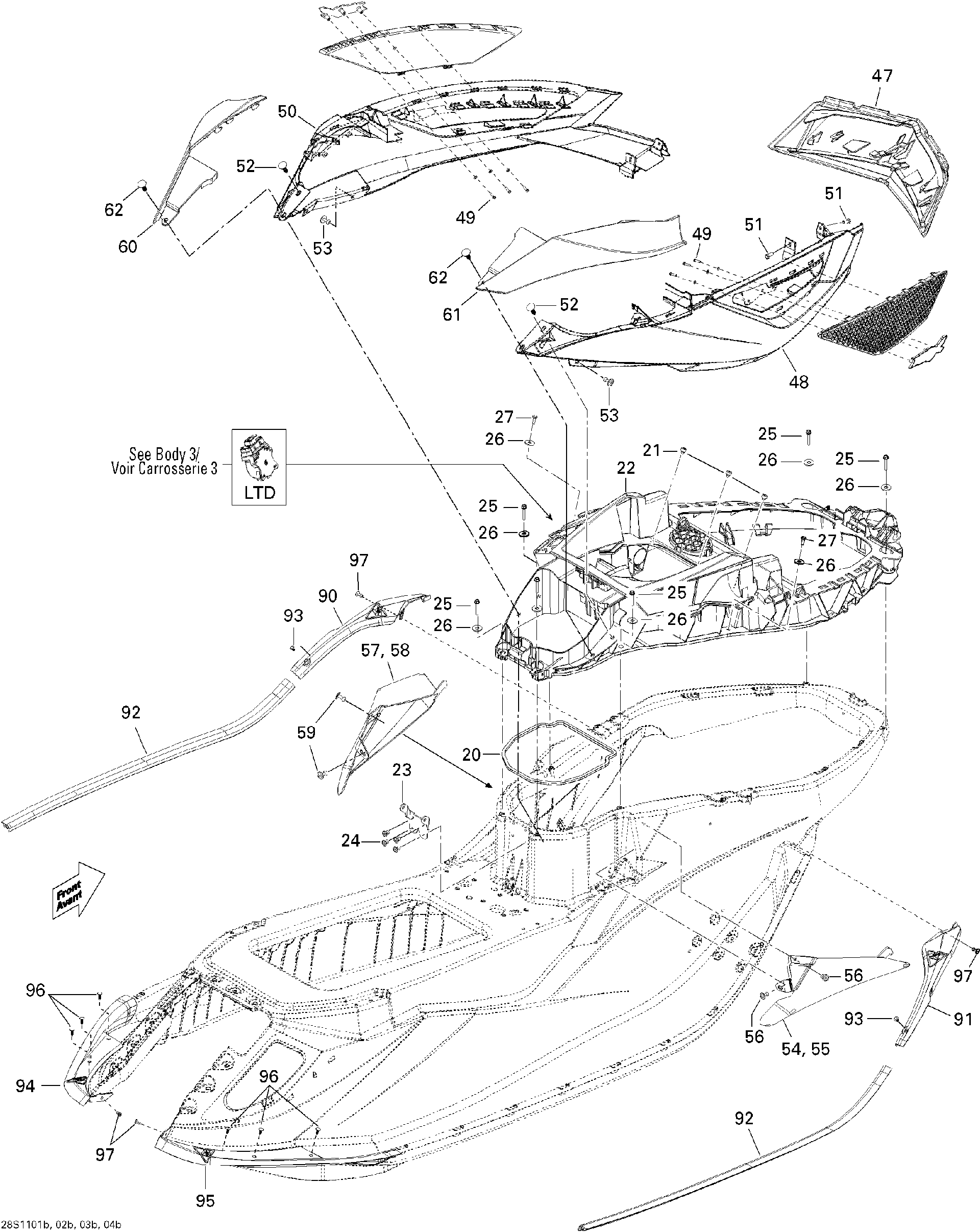 Fits 2009-2011 Sea-Doo RXT iS 260 / RXT iS 255 DECK Extension ASM Yellow, OEM Part # 291002797 - schematic diagram