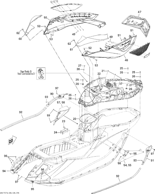 Fits 2009-2011 Sea-Doo RXT iS 260 / RXT iS 255 DECK Extension ASM Yellow, OEM Part # 291002797 - schematic diagram