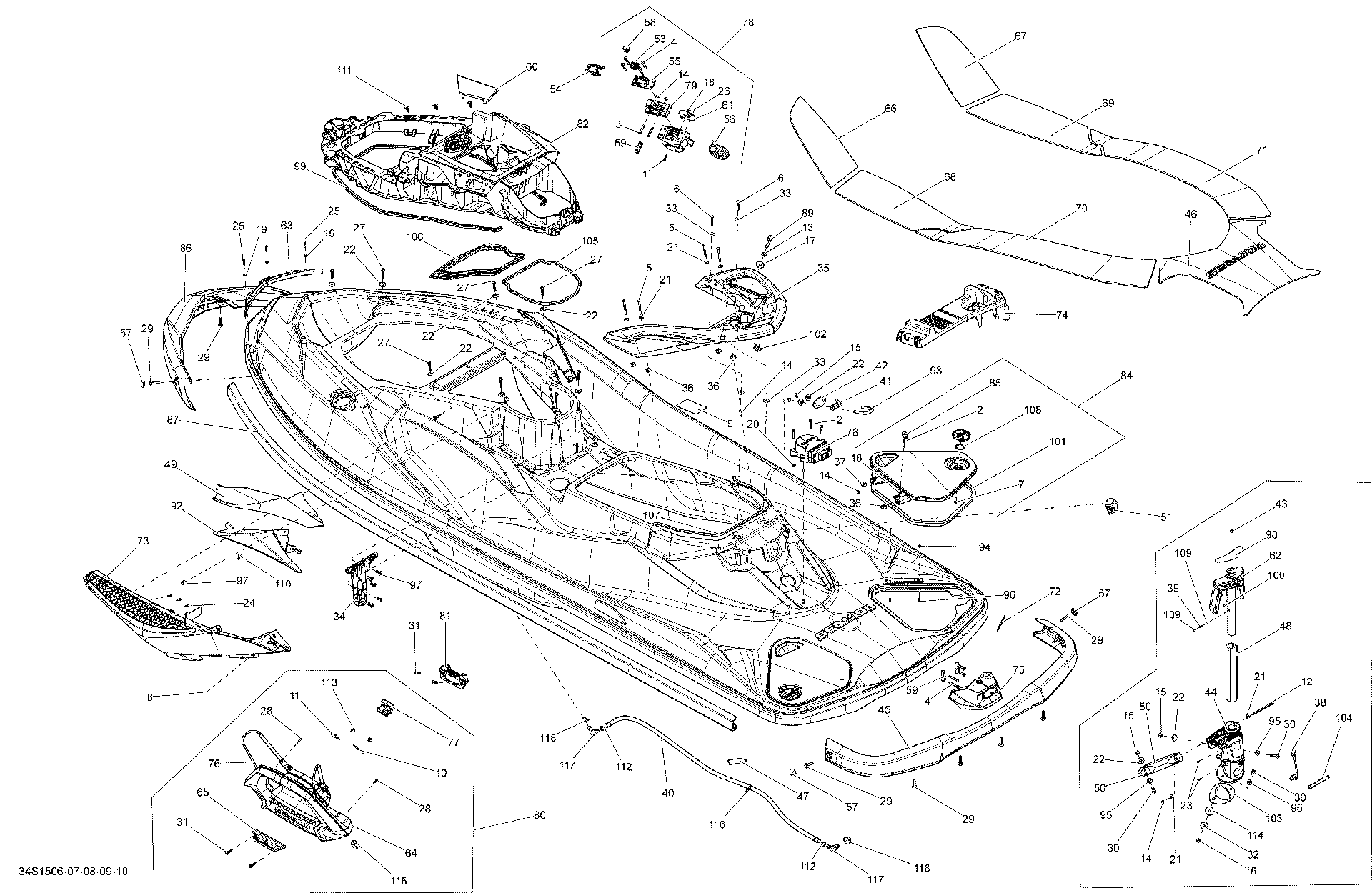 Fits 2010-2015 Sea-Doo RXT 260 & RS / WAKE PRO 215 RH Upper CAP, OEM Part # 291002922 - schematic diagram