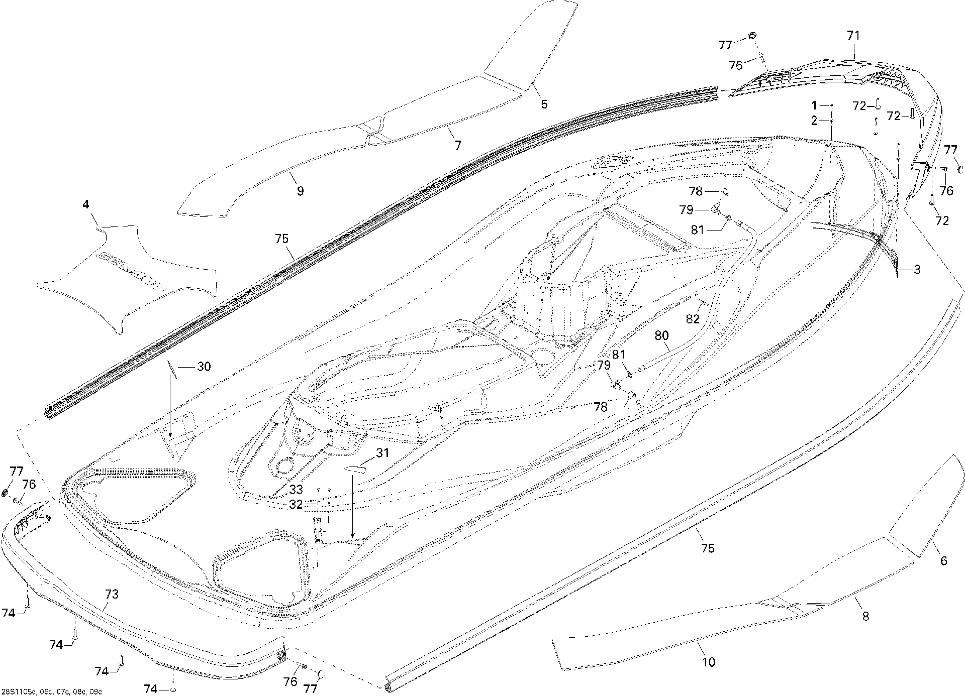 Fits 2010-2011 Sea-Doo RXT-X 260 & RS / RXT-X and X RS 260 ANTI SLIP MAT CTRL R, OEM Part # 291002964 - schematic diagram