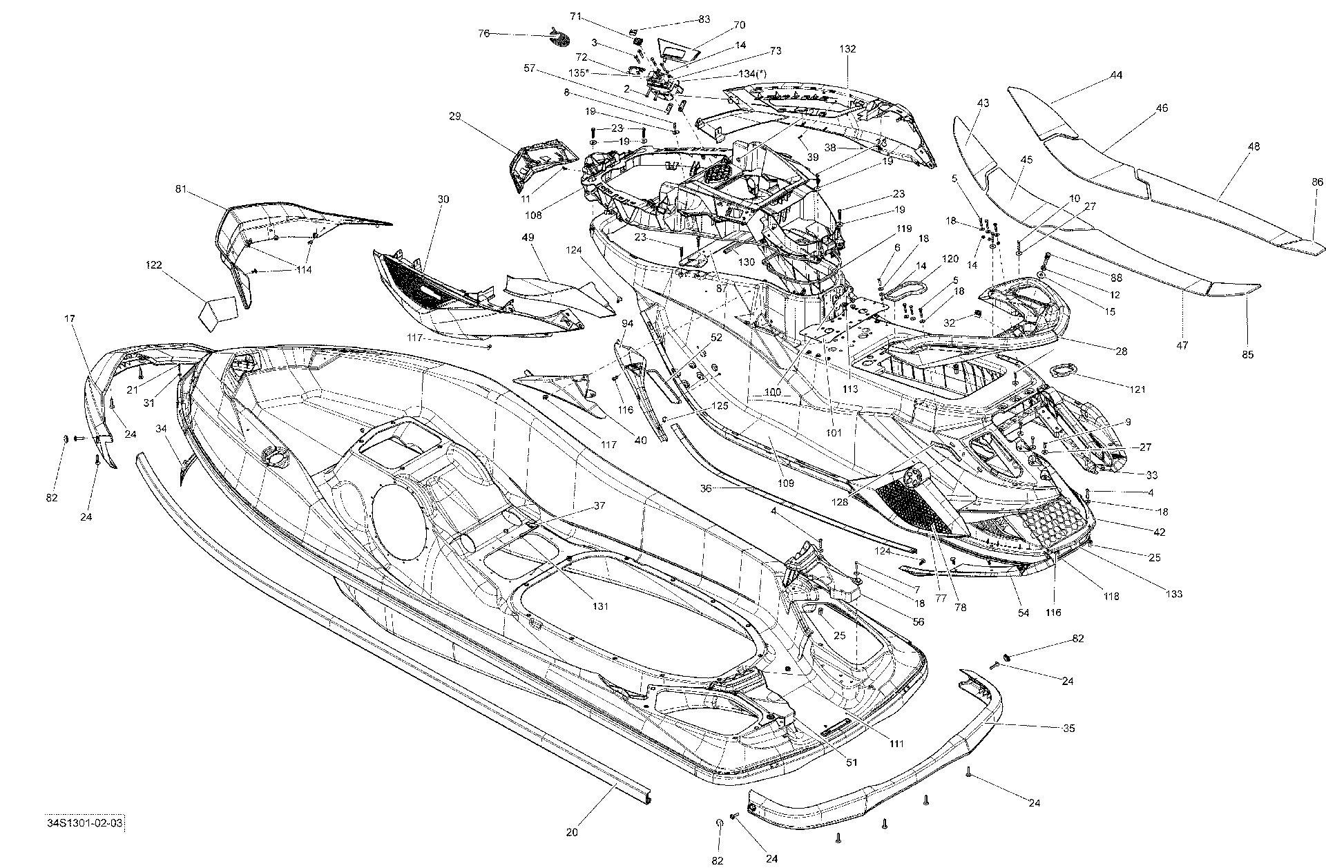 Fits 2012-2013 Sea-Doo GTX S 155 RH Front Moulding ASM, OEM Part # 291003502 - schematic diagram