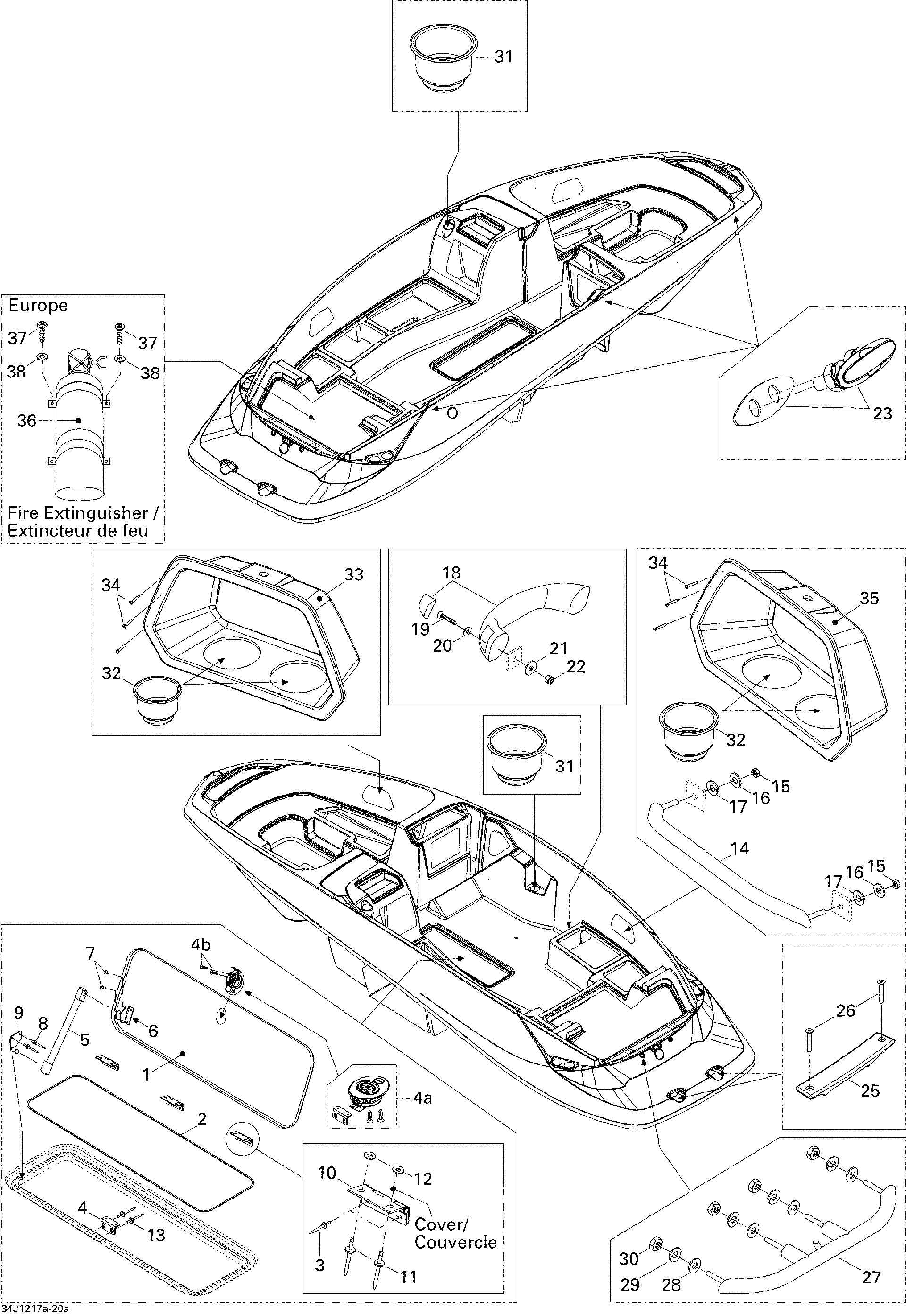 Fits Sea-Doo SKI Locker LID, OEM Part # 291003660