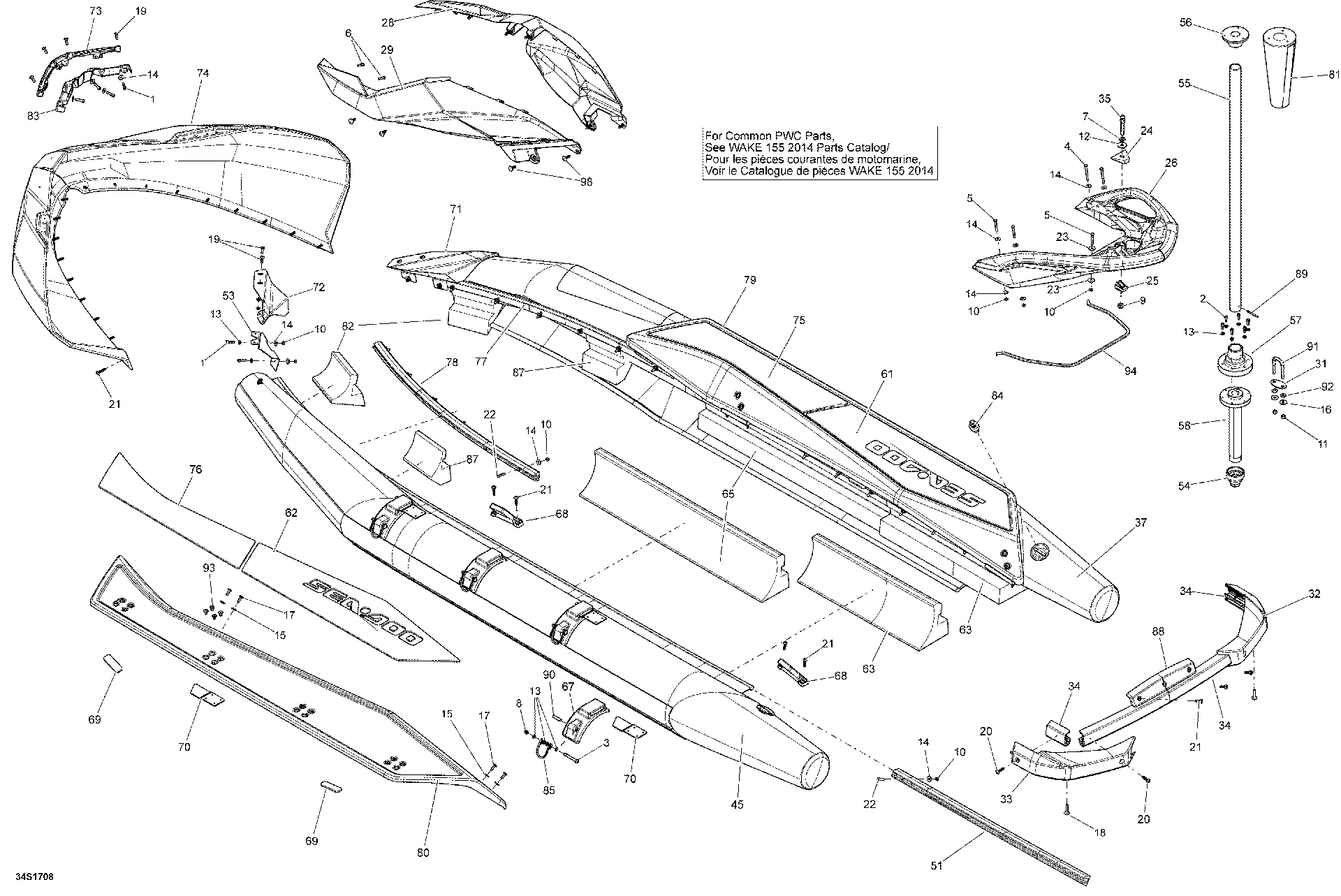 Fits 2014-2018 Sea-Doo SAR 155 Front Balloon Support, OEM Part # 291004051 - schematic diagram