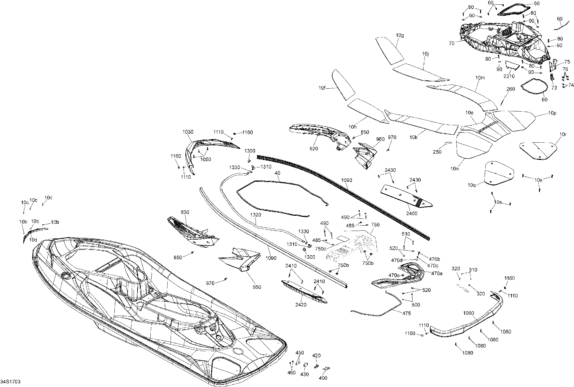 Fits 2016-2017 Sea-Doo RXT LH Cosmetic, OEM Part # 291004170 - schematic diagram