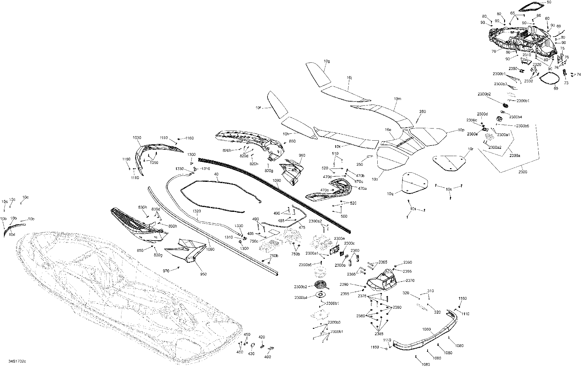 Fits 2016-2017 Sea-Doo GTX Front LH Cosmetic ASSY, OEM Part # 291004237 - schematic diagram