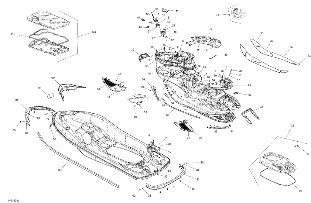 Fits 2016 Sea-Doo RXT Front LH COSM ASS, OEM Part # 291004254 - schematic diagram