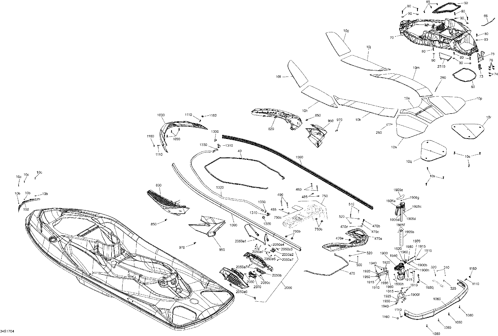 Fits 2016-2017 Sea-Doo Wake PRO ANTI SLIP MAT REAR L, OEM Part # 291004361 - schematic diagram