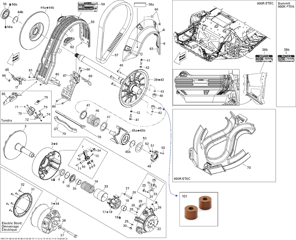 Fits 2008, 2009, 2011 Ski-Doo MX Z TNT 800R PTEK / Renegade ADRENALINE 800R PTEK Drive Pulley BOLT, OEM Part # 417300296 - schematic diagram