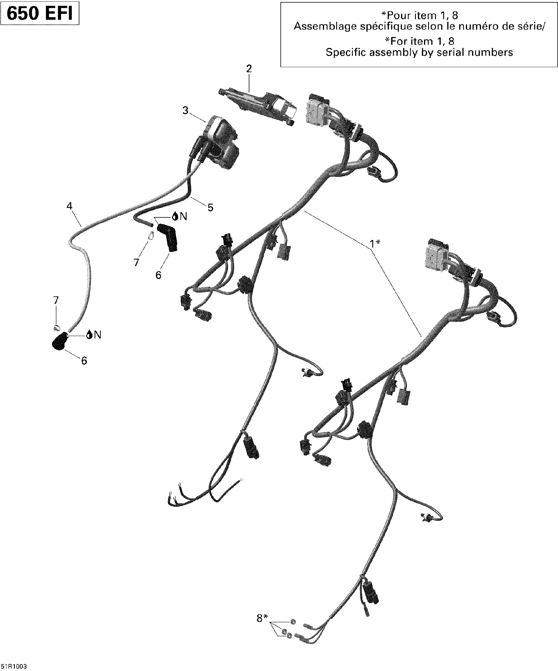 Fits 2010 Can-Am Outlander 650 EFI / Outlander Max 650 EFI Engine Wiring Harness, OEM Part # 420665904 - schematic diagram