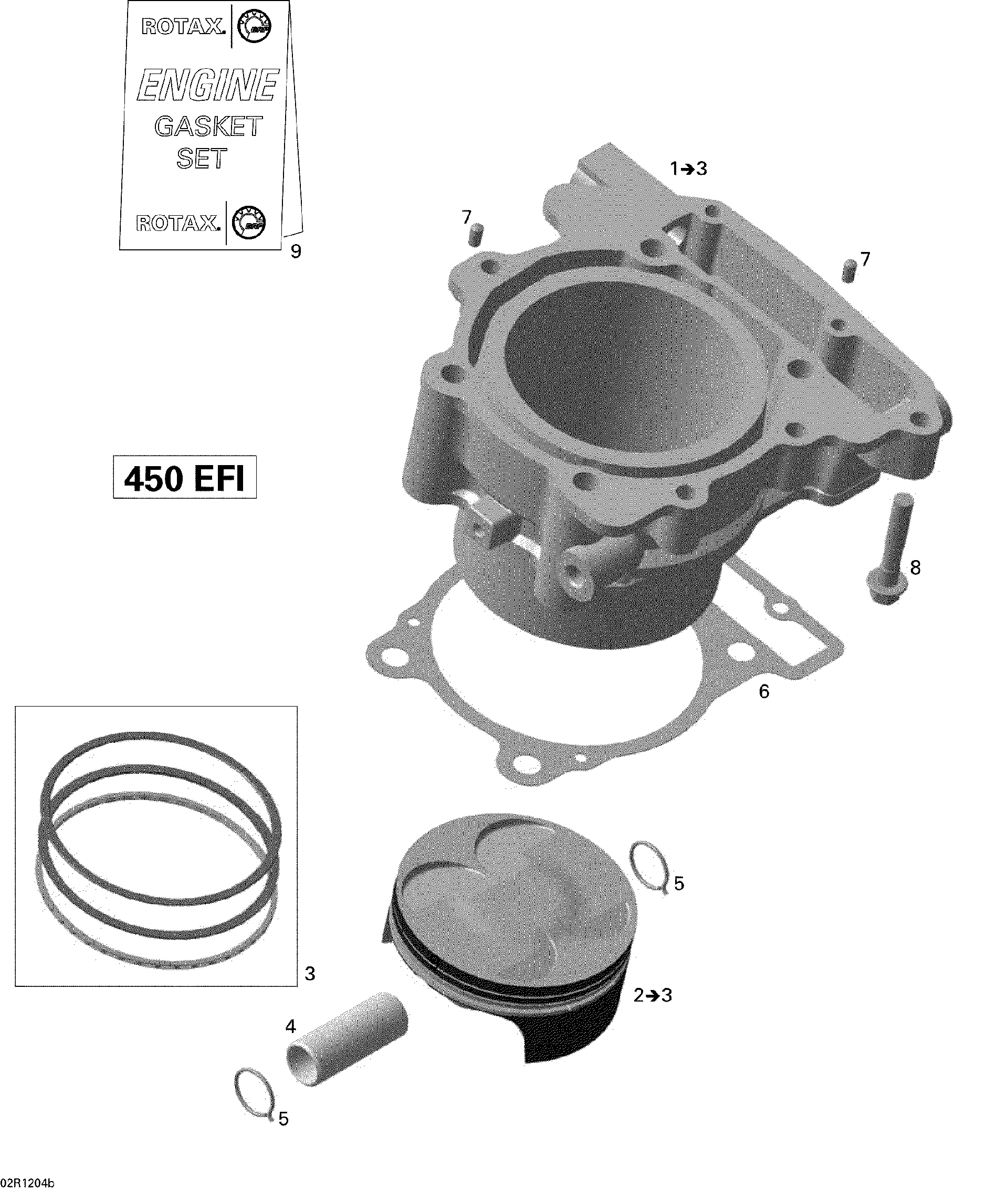 Fits 2008-2015 Can-Am DS 450EFI STD / DS 450EFI Xxc Piston Assy, 96.96 MM, OEM Part # 420685133 - schematic diagram