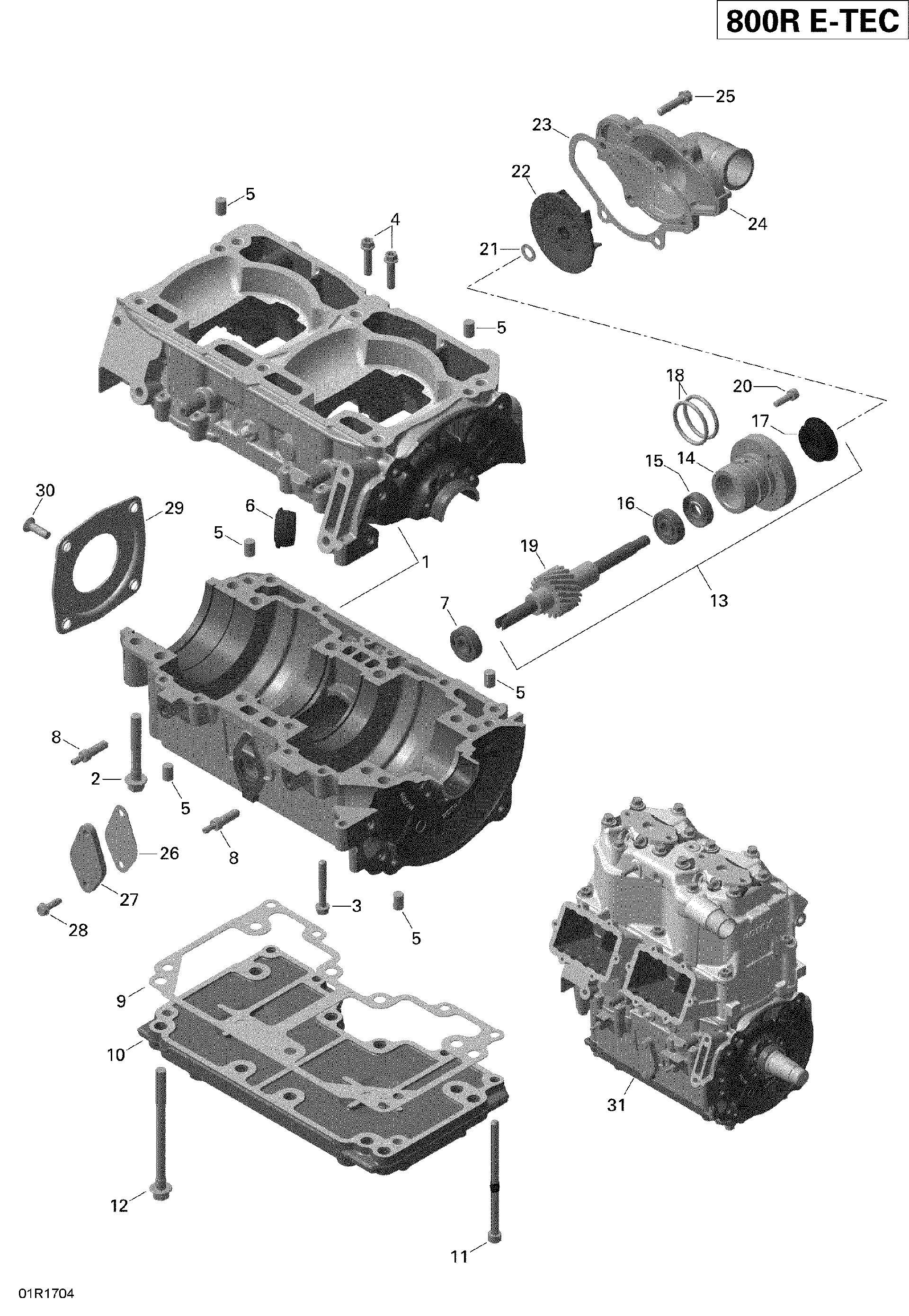 Fits 2011-2019 Ski-Doo 005 - EXPEDITION XTREME 800R E-TEC / 4- RENEGADE 800R E-TEC Crankcase ASM, OEM Part # 420893084 - schematic diagram