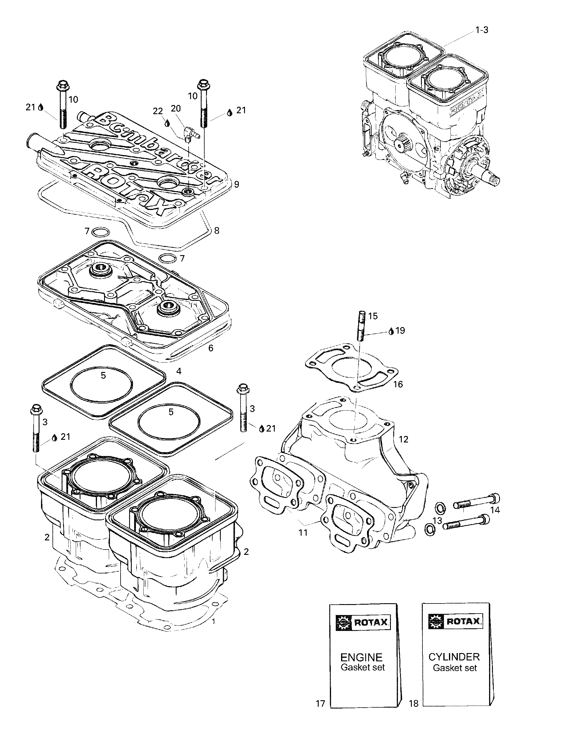 Fits 1997 Sea-Doo Explorer HEAD Cylinder Silver, OEM Part # 420923252 - schematic diagram
