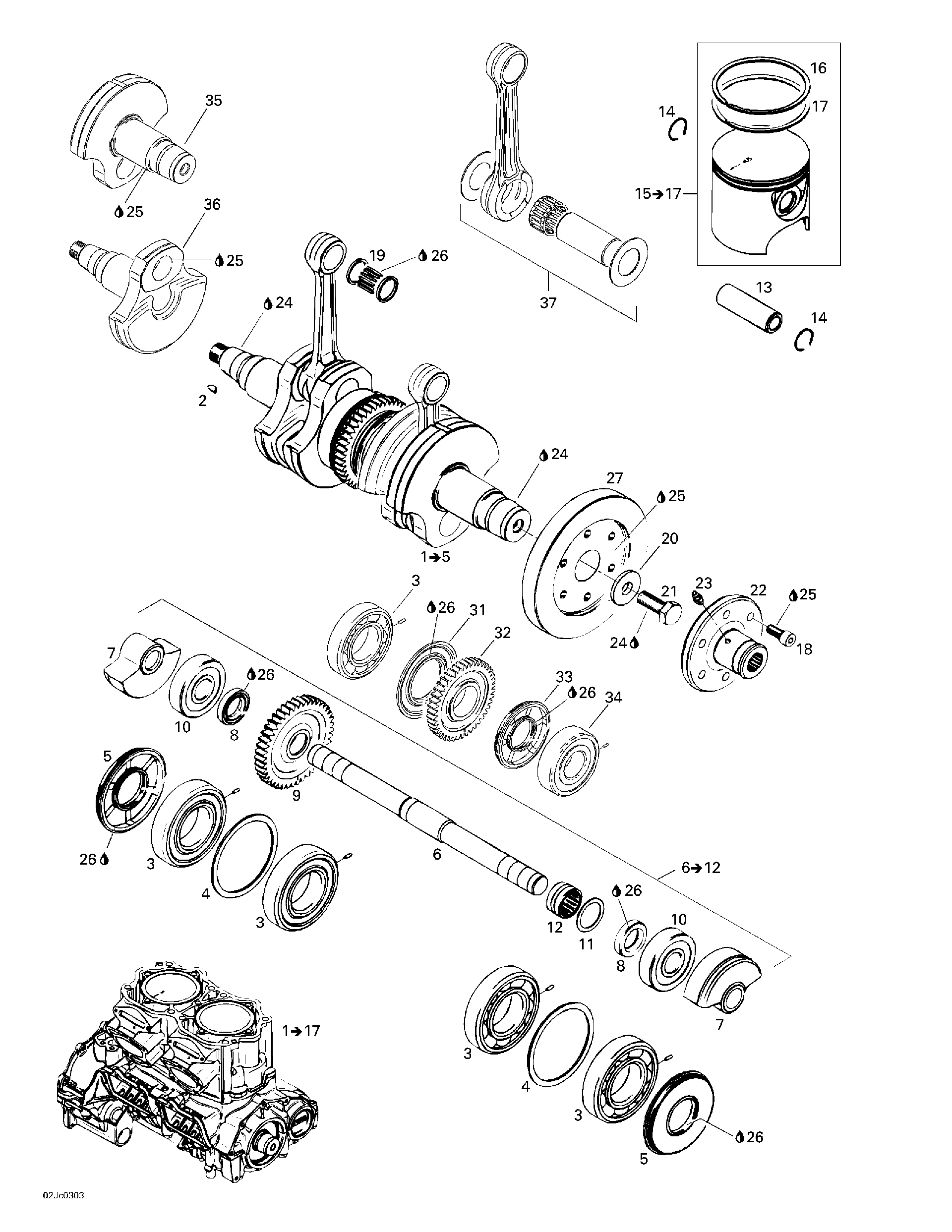 Fits 2003 Sea-Doo Sportster LE BALL Bearing, OEM Part # 420932579 - schematic diagram