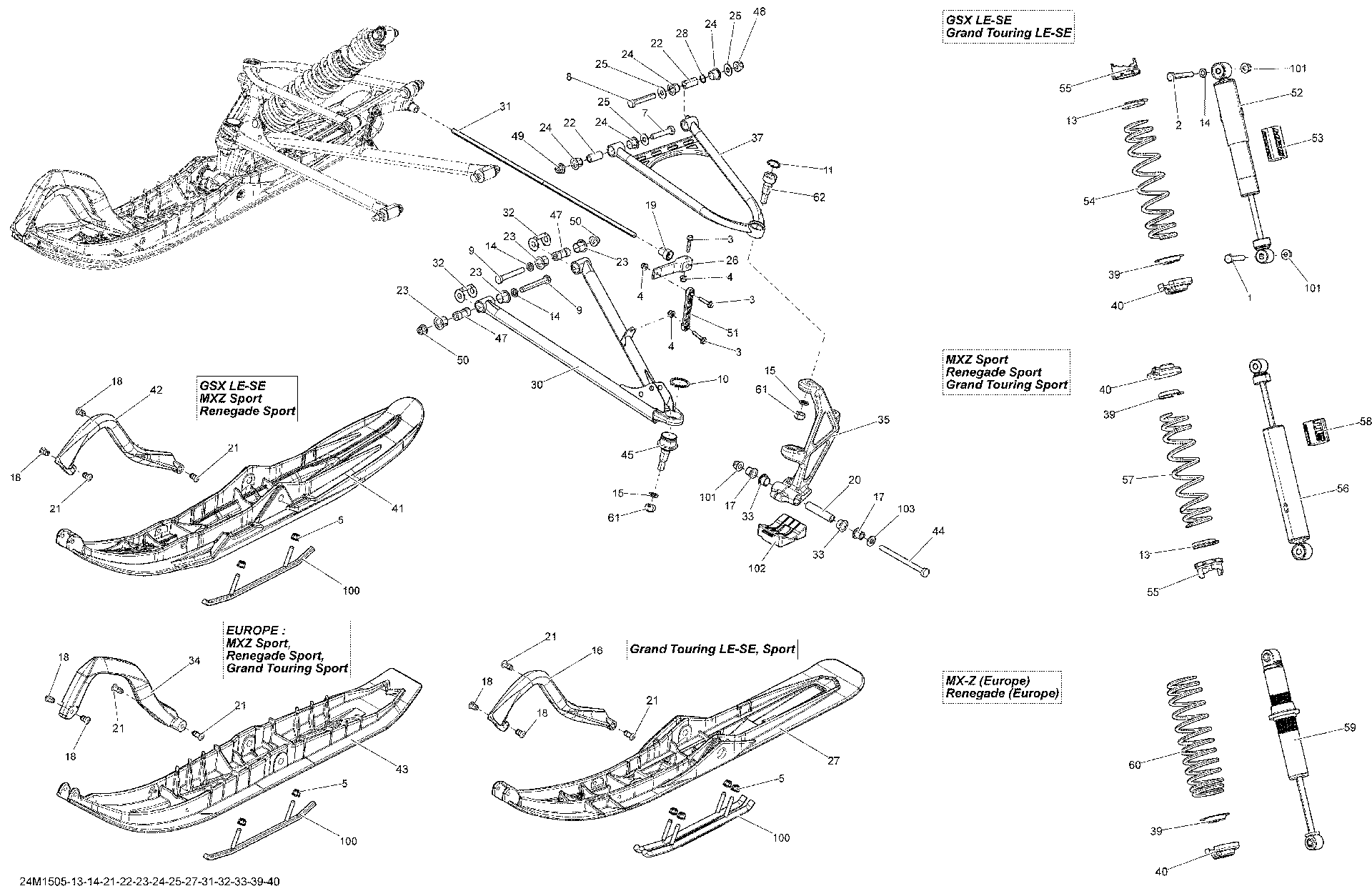 Fits 2008, 2009, 2014, 2015 Ski-Doo Grand Touring LE 900ACE XR137 / GRAND TOURING LE 900 ACE XR Spring, FULL MOON, OEM Part # 505071849 - schematic diagram