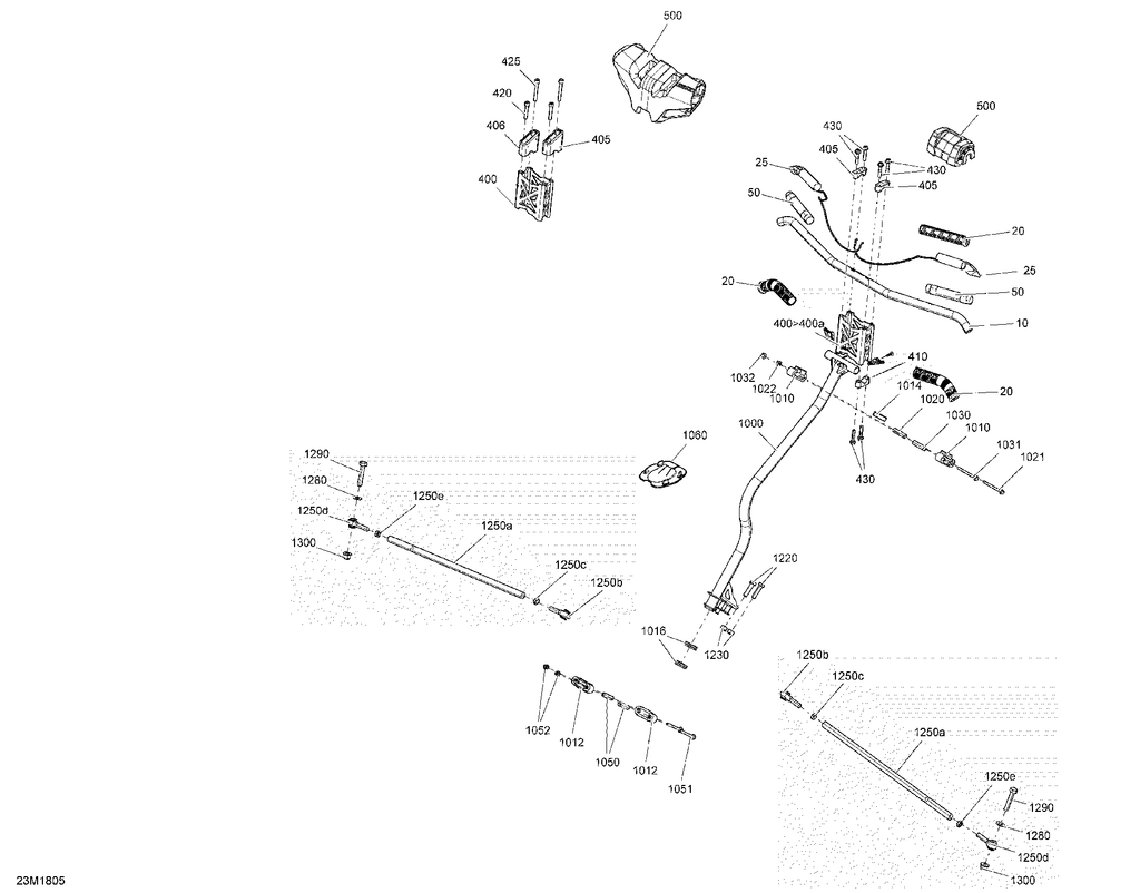 Fits 2015-2018 Ski-Doo 1- GRAND TOURING 600HO E-TEC / 3- GRAND TOURING 900 ACE RH Handlebar Support, OEM Part # 506152730 - schematic diagram
