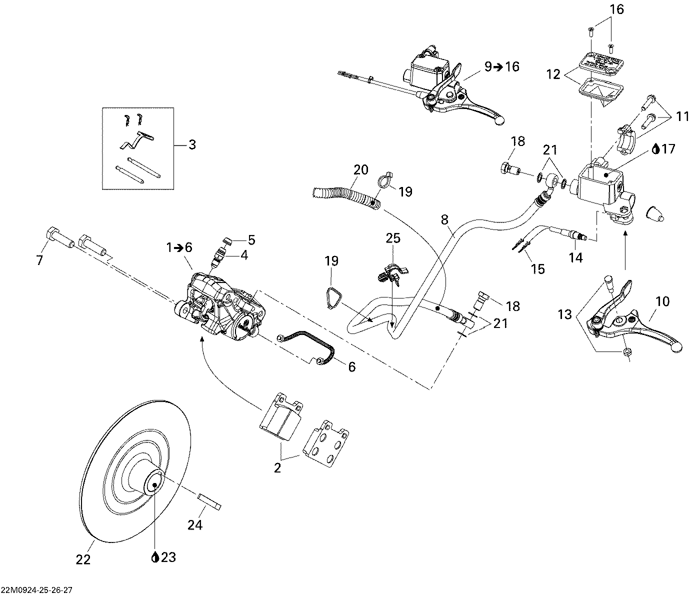 Fits 2008-2009 Ski-Doo Freestyle Back Country / Skandic Tundra Brake HOSE, OEM Part # 507032419 - schematic diagram