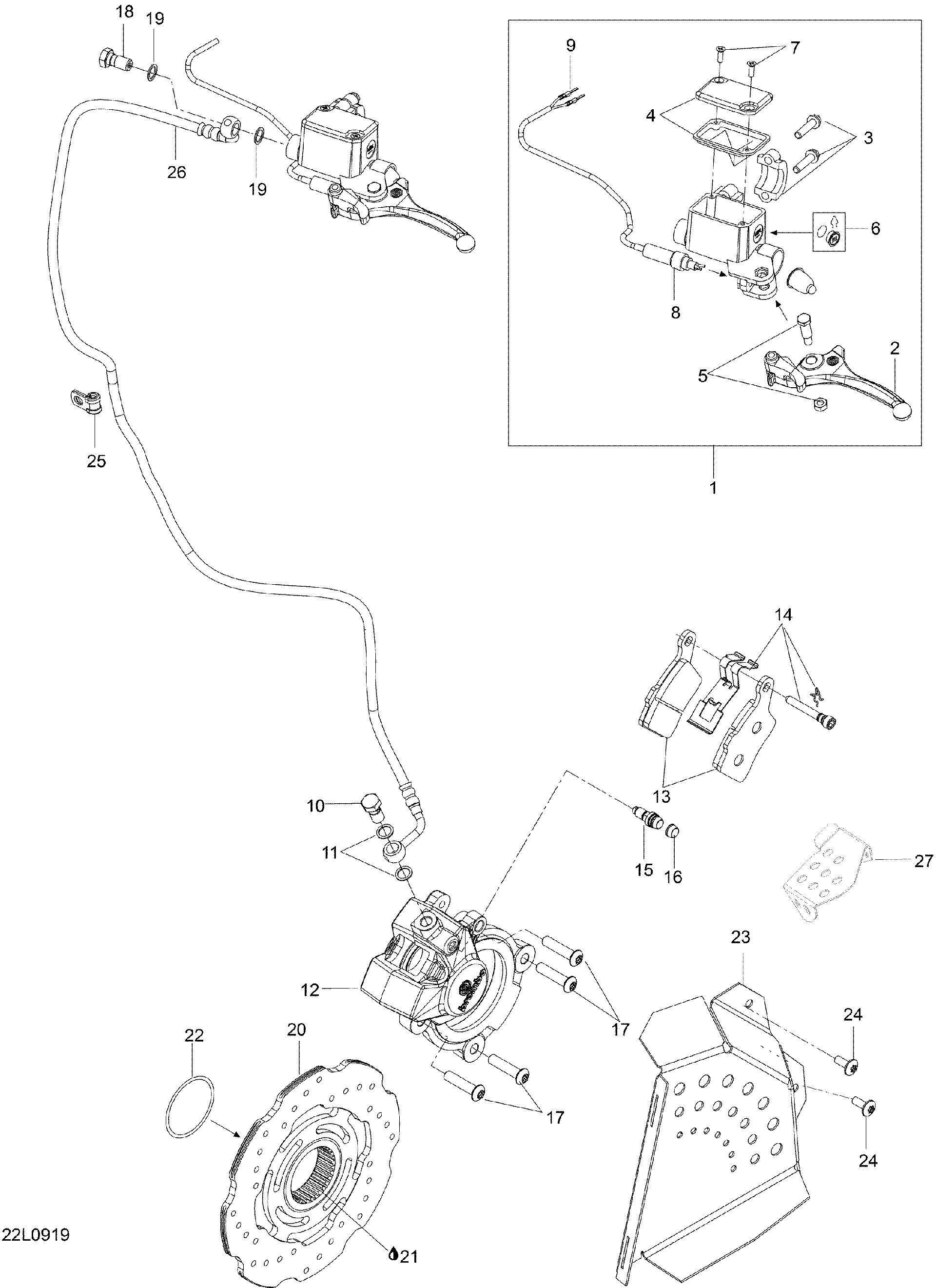 Fits 2009 Ski-Doo Expedition TUV 600 H.O. SDI REV-XU / Summit HillClimb Edition Brake HOSE, OEM Part # 507032496 - schematic diagram