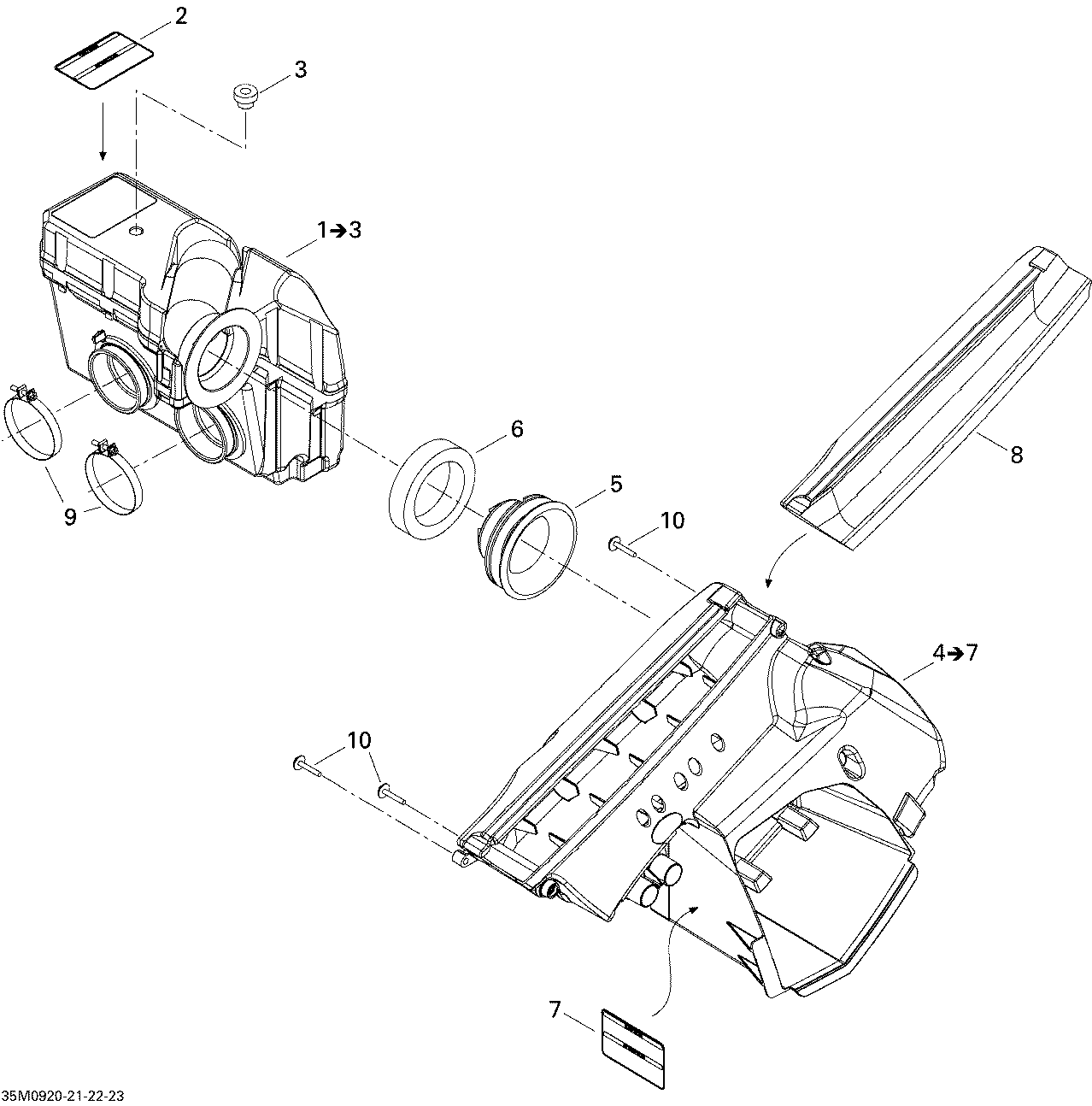 Fits 2008-2009 Ski-Doo GSX Fan / GTX Fan Guide, OEM Part # 508000240 - schematic diagram