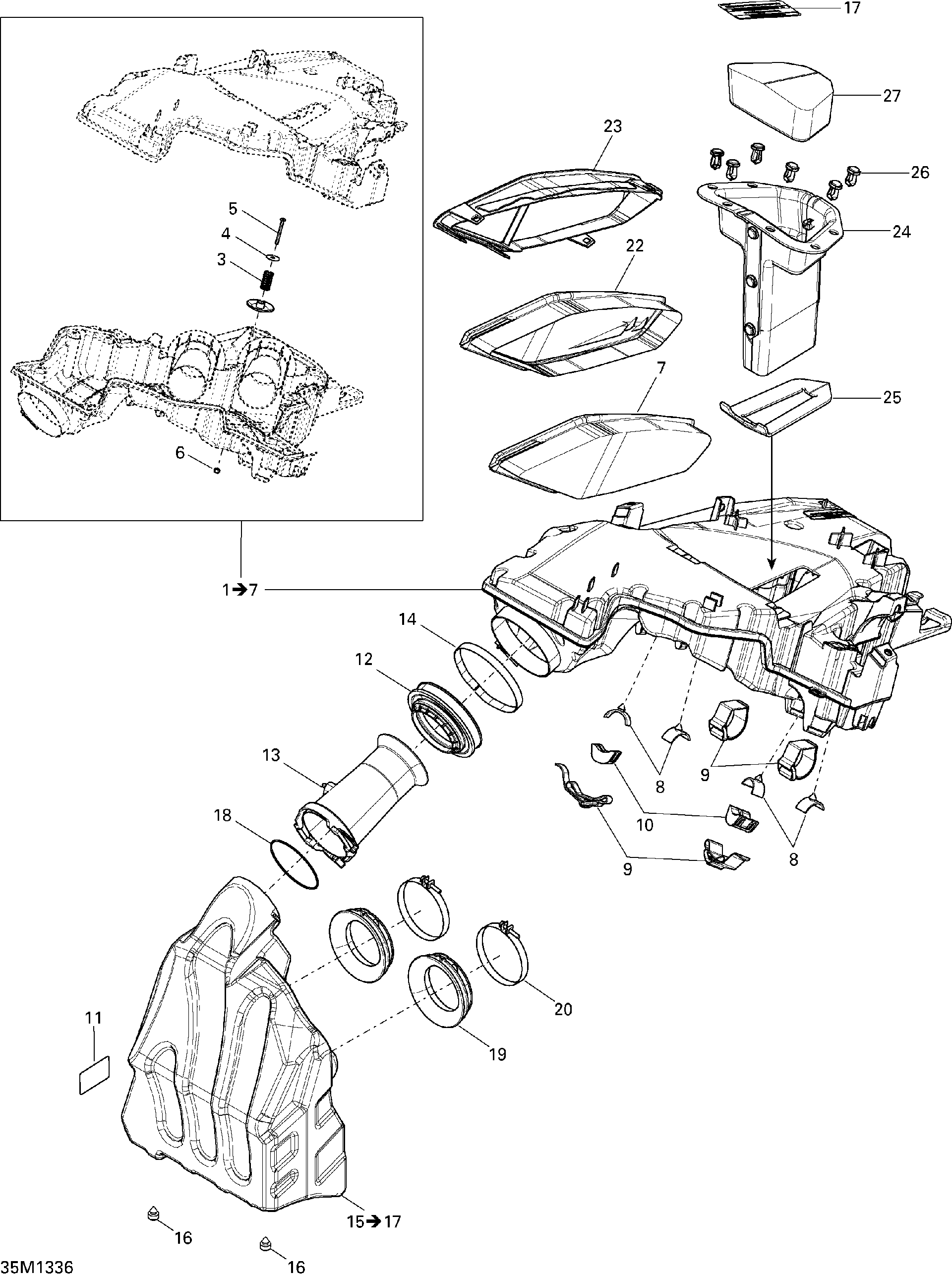 Fits 2009-2013 Ski-Doo MXZ X 600RS XP / MX Z X 600RS AIR DUCT ASM, OEM Part # 508000633 - schematic diagram