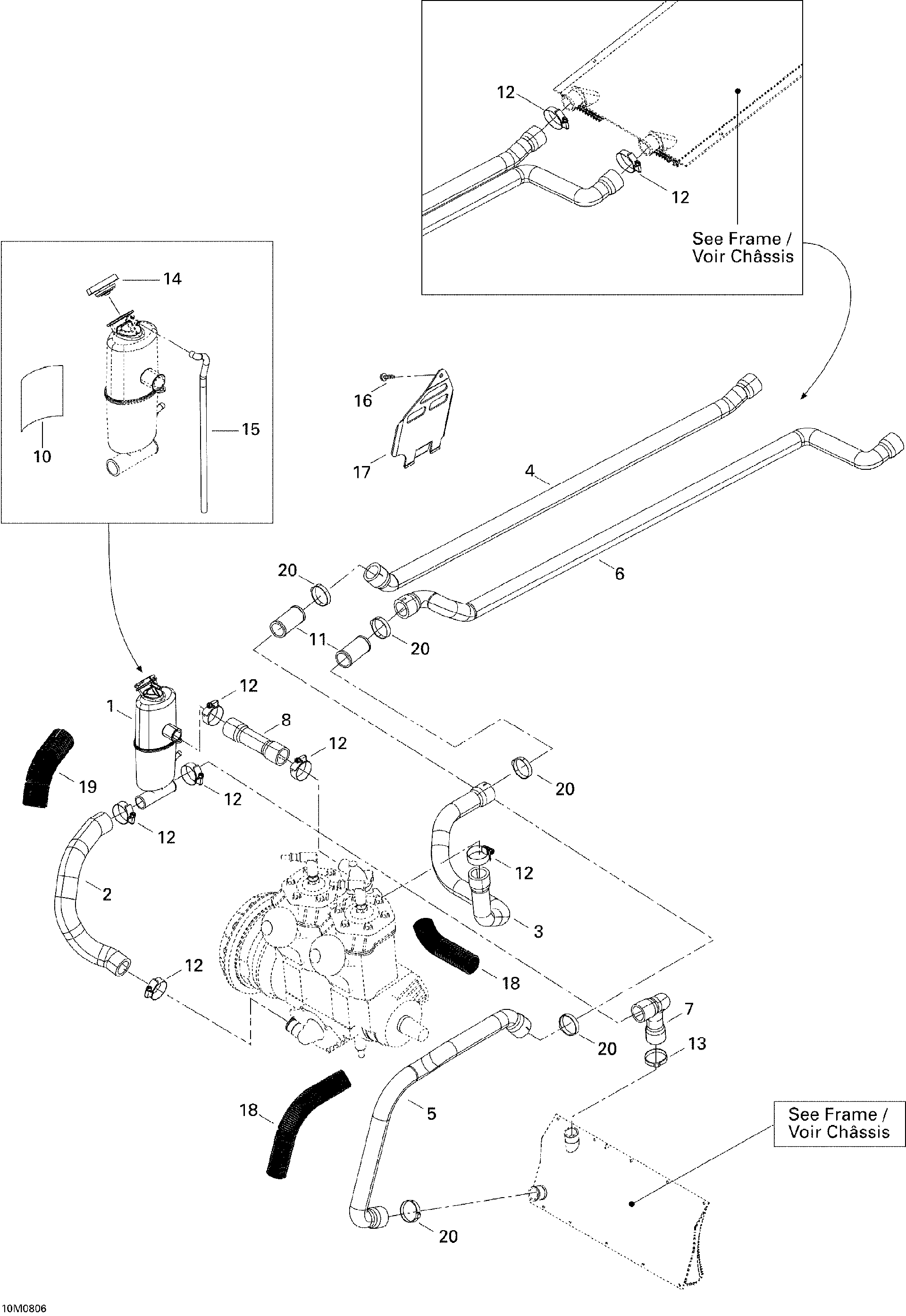 Fits 2008 Ski-Doo Summit Adrenaline 600HO SDI REAR Radiator Outlet HOSE, OEM Part # 509000307 - schematic diagram