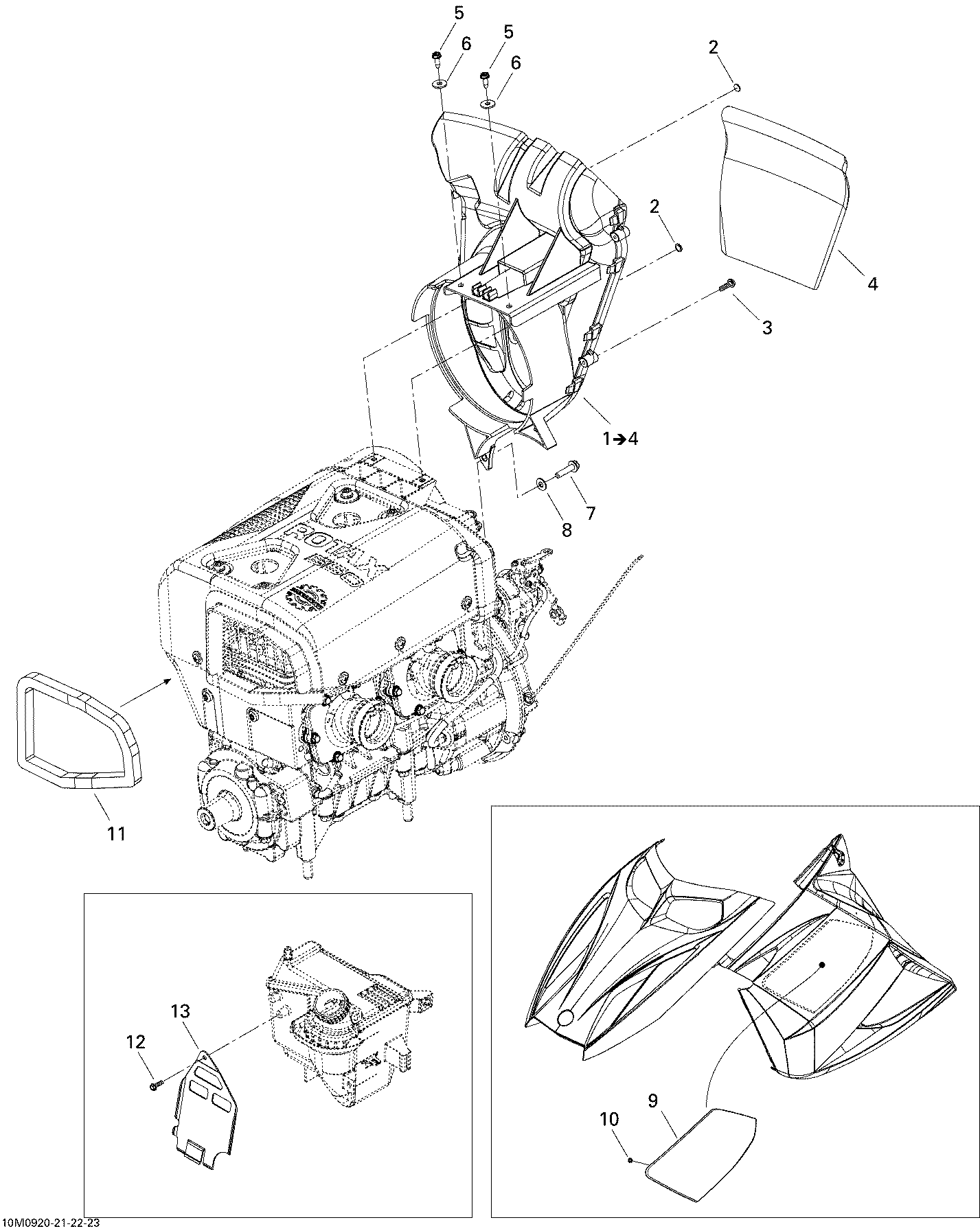 Fits 2008-2009 Ski-Doo GSX Fan / GTX Fan AIR Outlet Deflector, OEM Part # 509000318 - schematic diagram