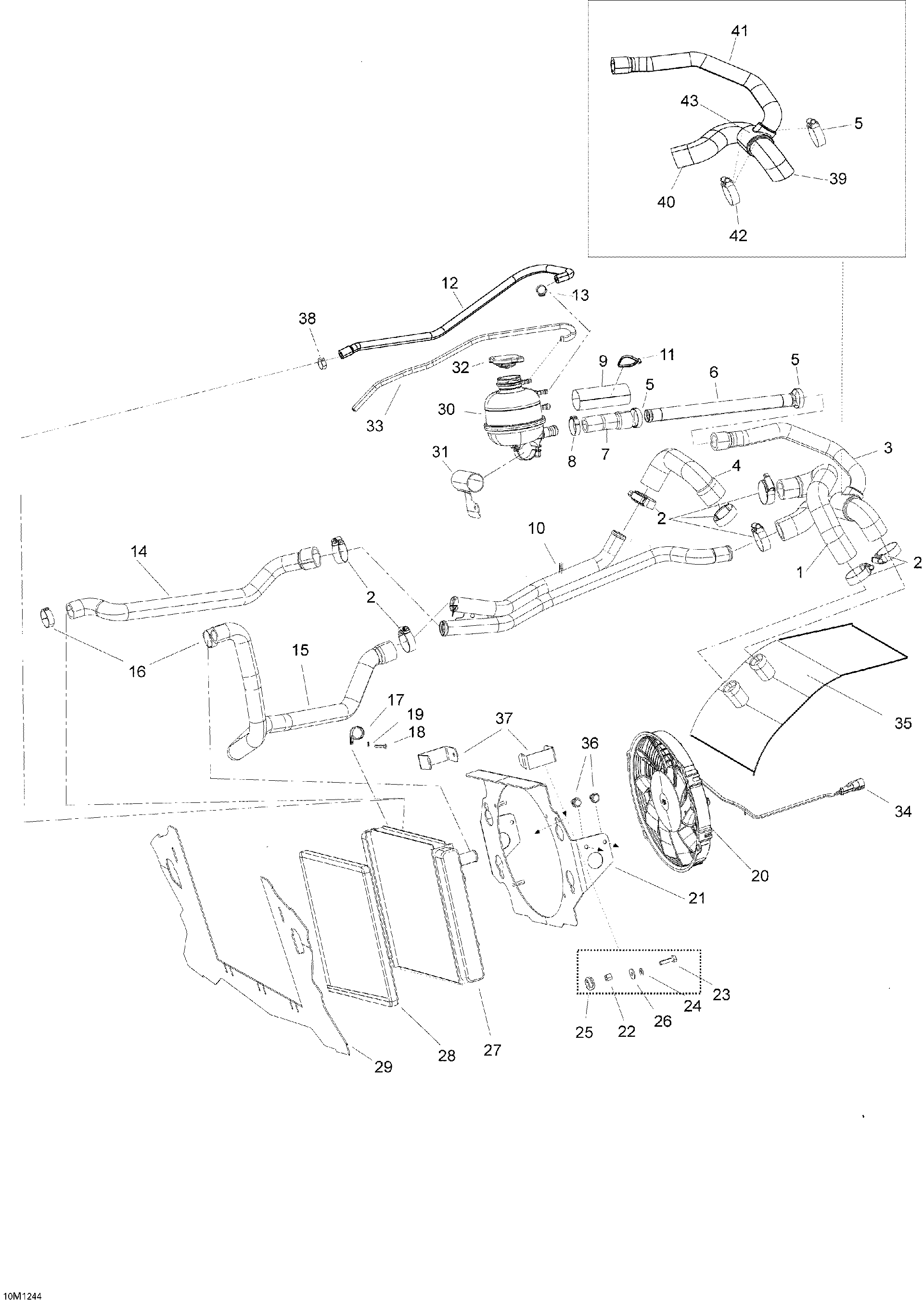 Fits 2011-2012 Ski-Doo Skandic SWT 600 ACE (4-strokes) HOSE T Titting Coolant, OEM Part # 509000830 - schematic diagram