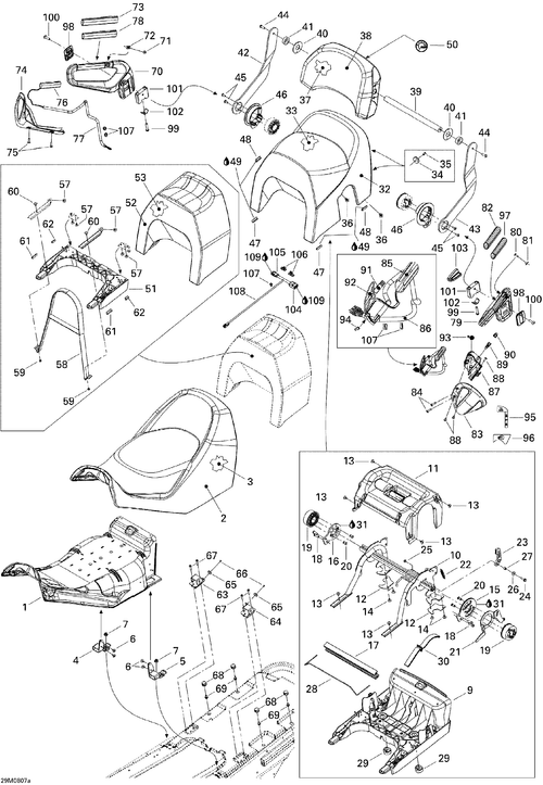 Fits 2008 Ski-Doo GTX LTD 600 HO SDI / GTX SPORT 500SS Handle Spring, OEM Part # 510004395 - schematic diagram