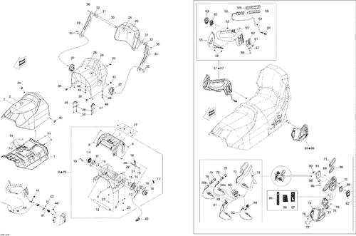 Fits 2009-2012 Ski-Doo Grand Touring LE & SE XR / Grand-Touring SE 1200 Backrest Cover, OEM Part # 510004785 - schematic diagram