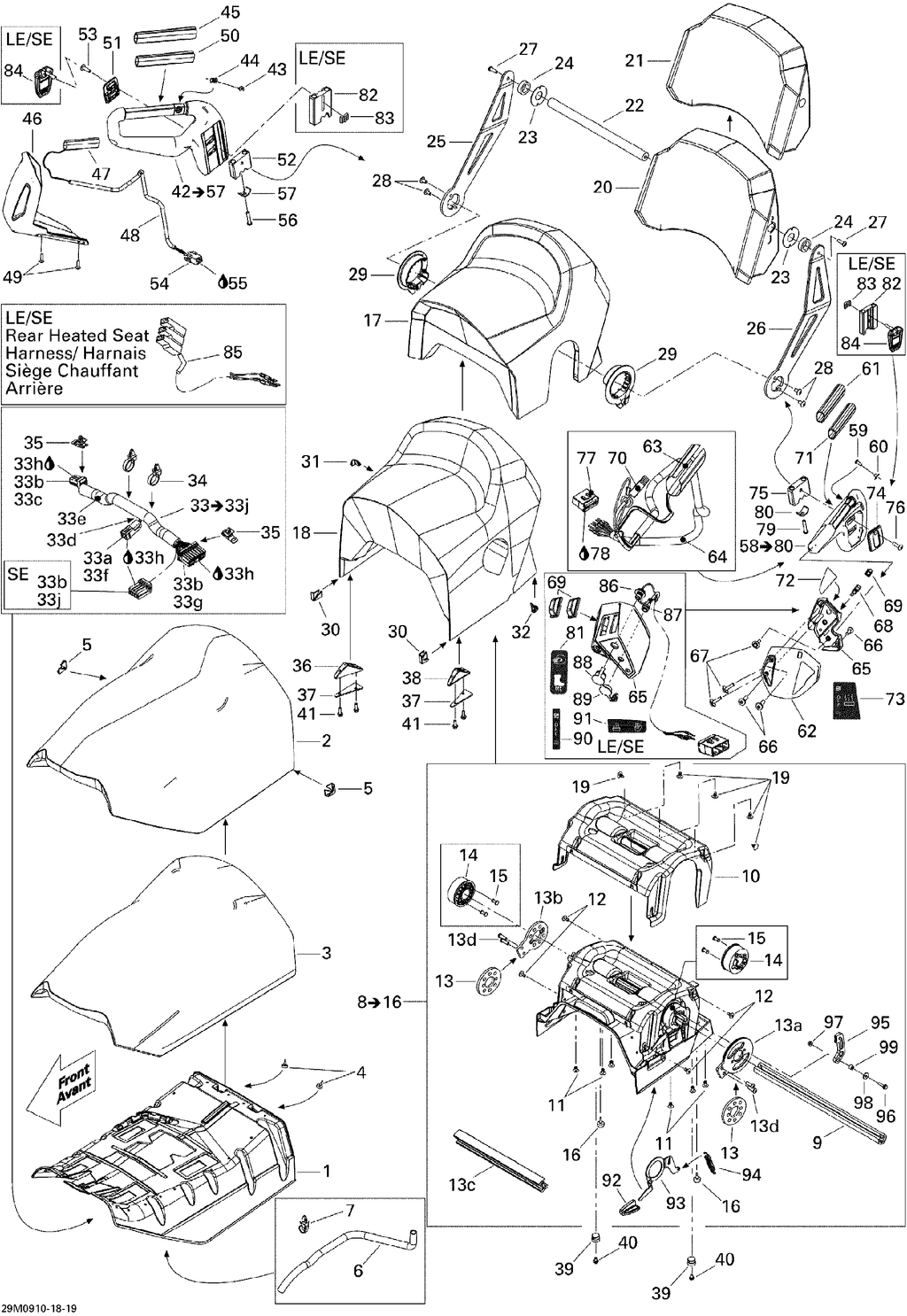 Fits 2009 Ski-Doo GTX Sport 500SS Backrest Cover, OEM Part # 510005066 - schematic diagram